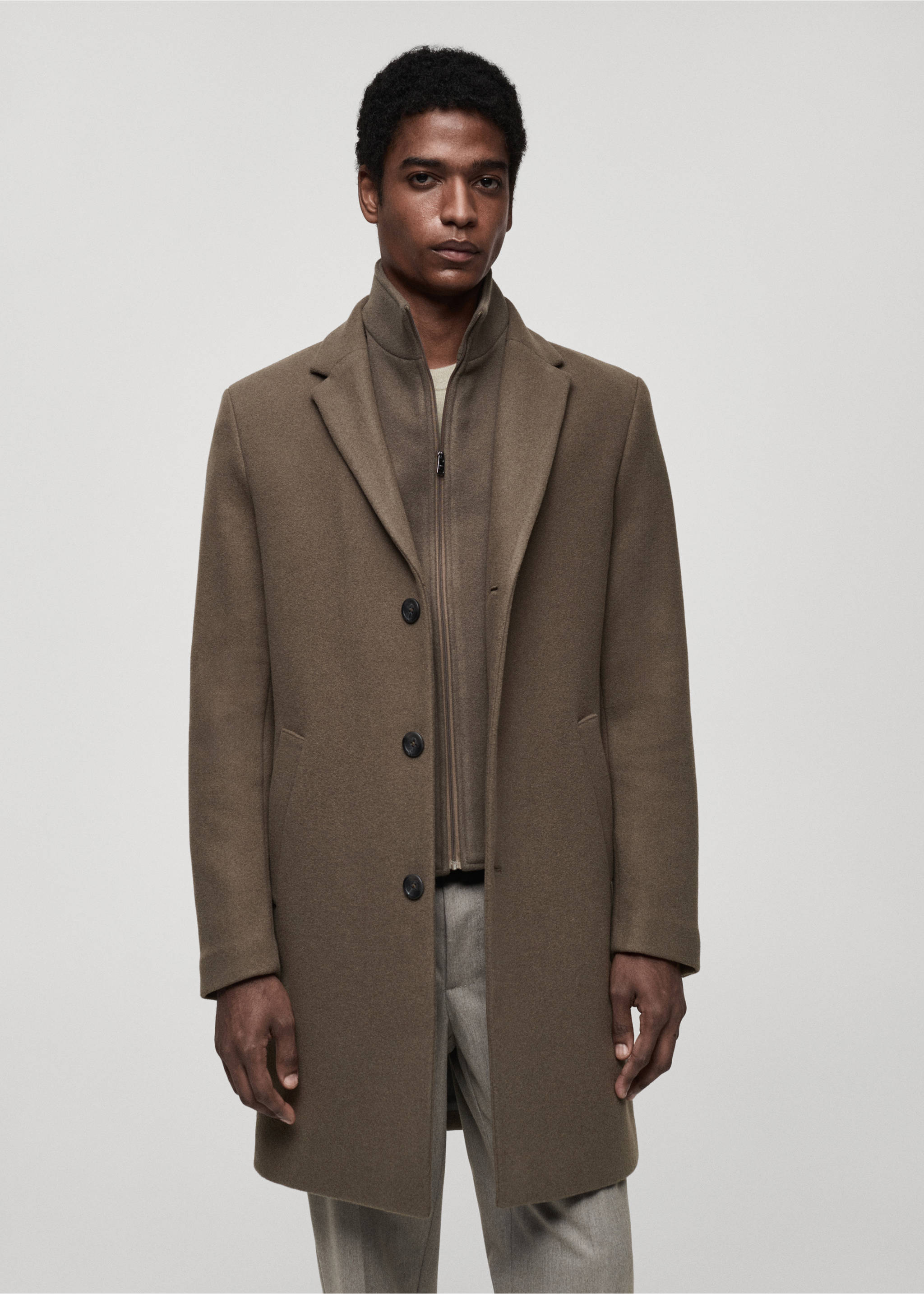 Wool coat with detachable collar - Medium plane, Medium Brown. Ref: 87020582-00.