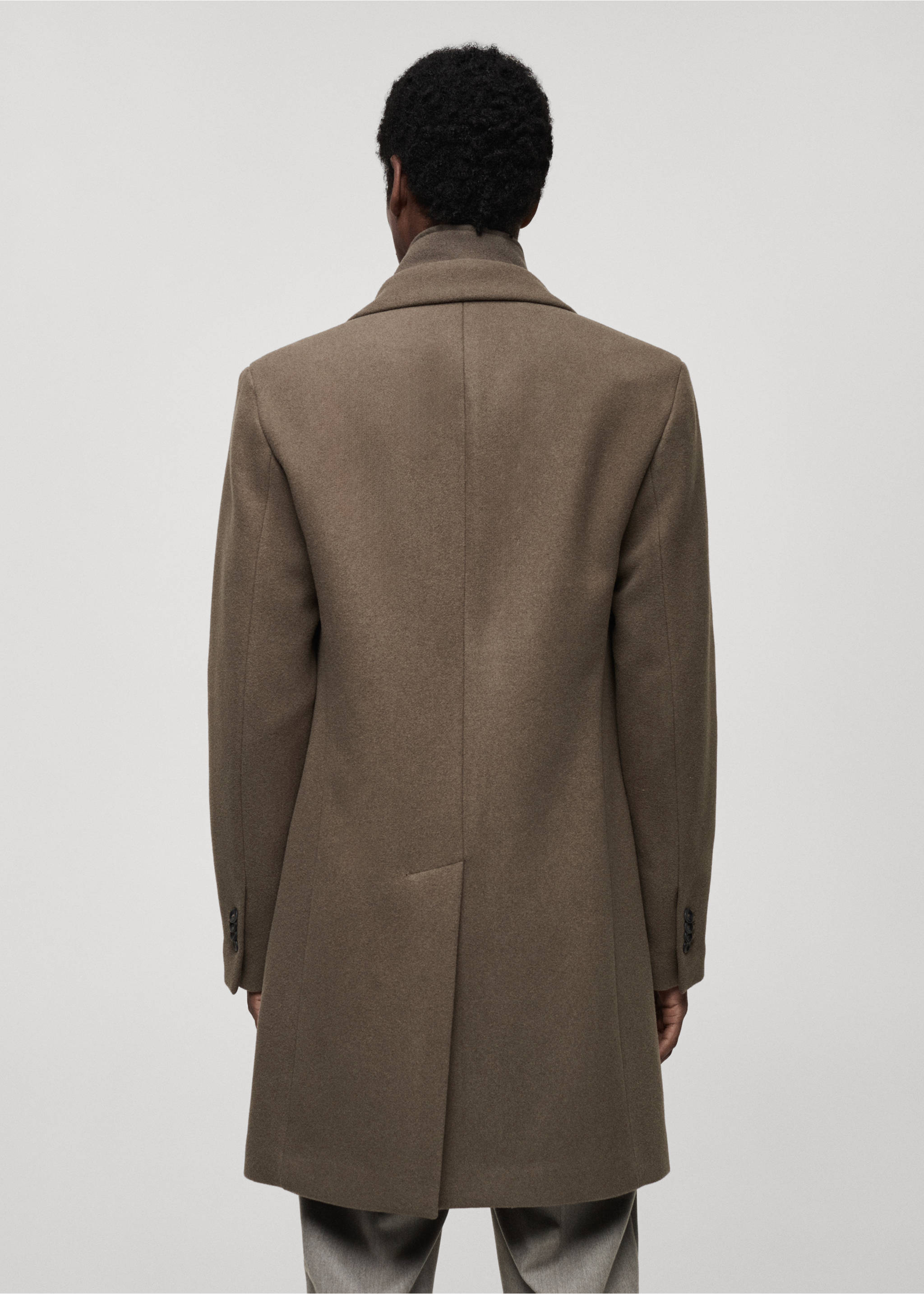 Wool coat with detachable collar - Reverse of the article, Medium Brown. Ref: 87020582-00.