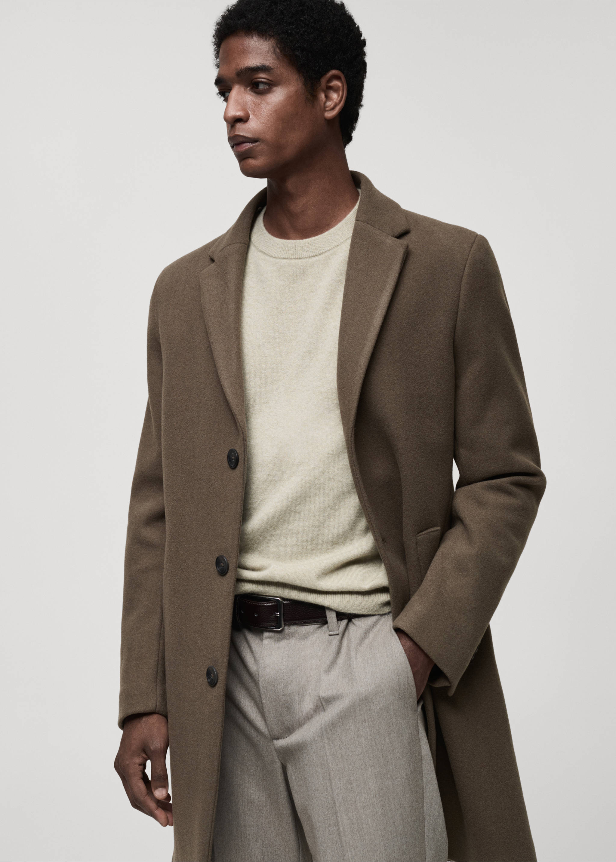 Wool coat with detachable collar - Details of the article 3, Medium Brown. Ref: 87020582-00.