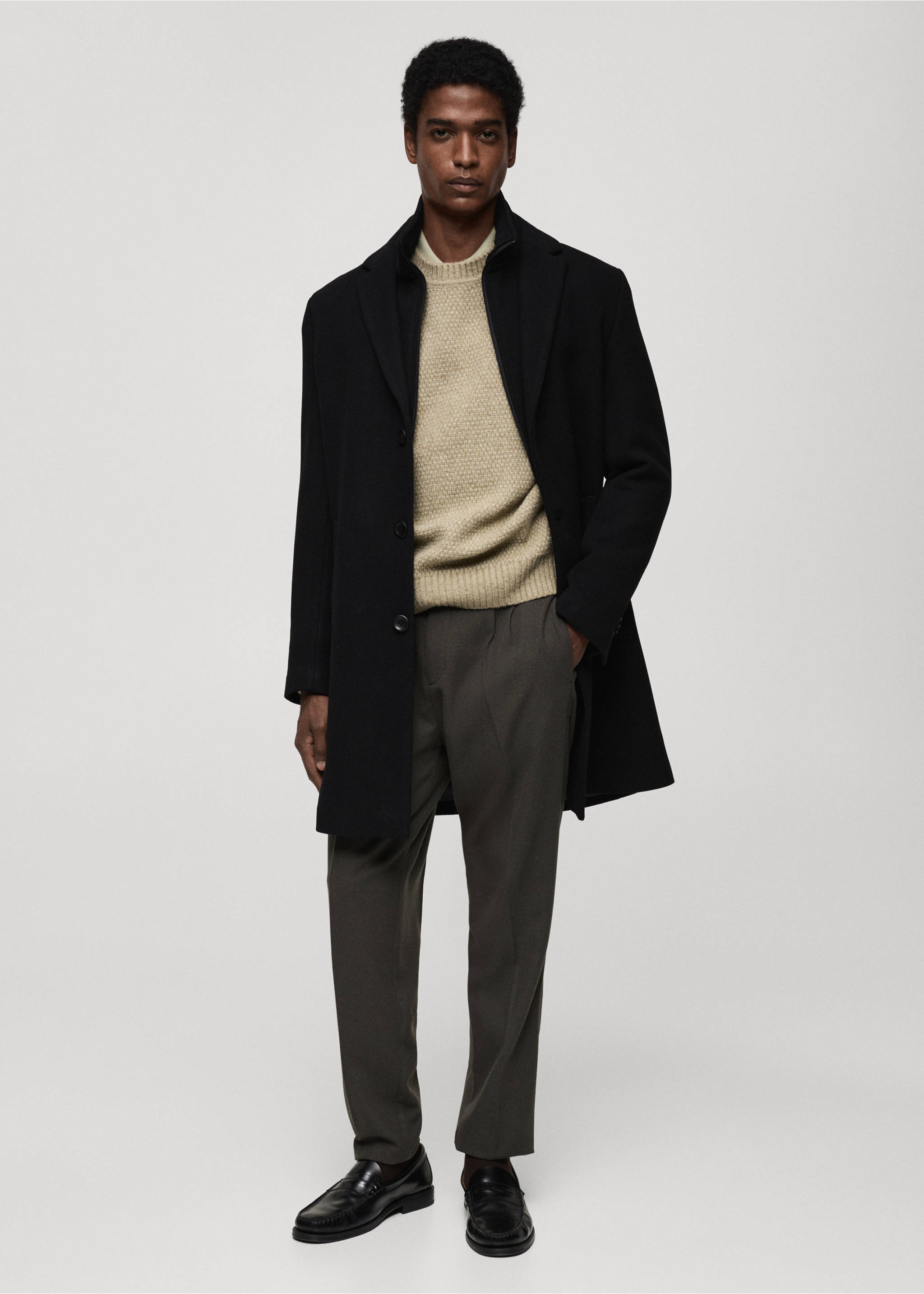 Wool coat with detachable collar - General plane, Black. Ref: 87020582-00.
