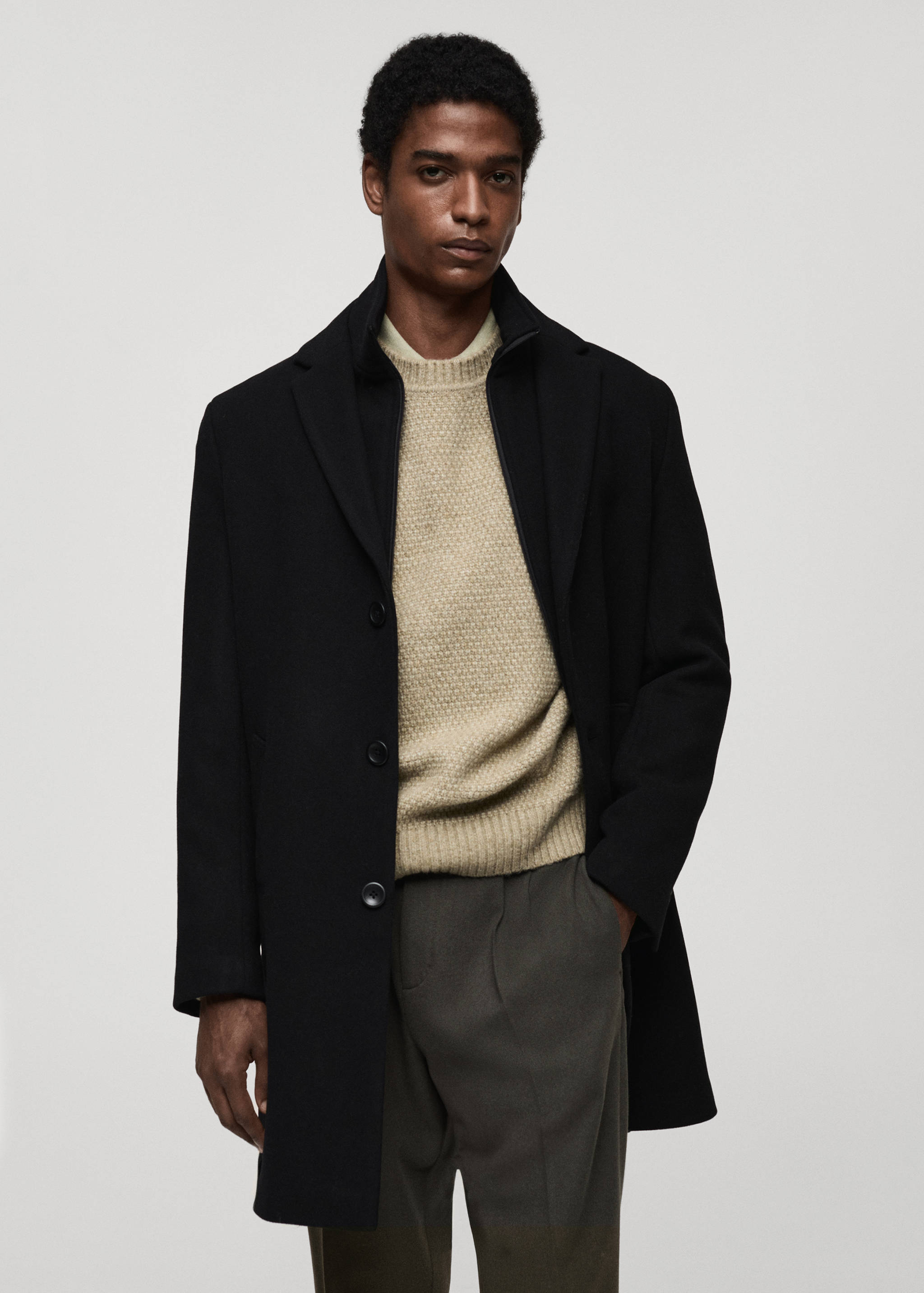 Wool coat with detachable collar - Medium plane