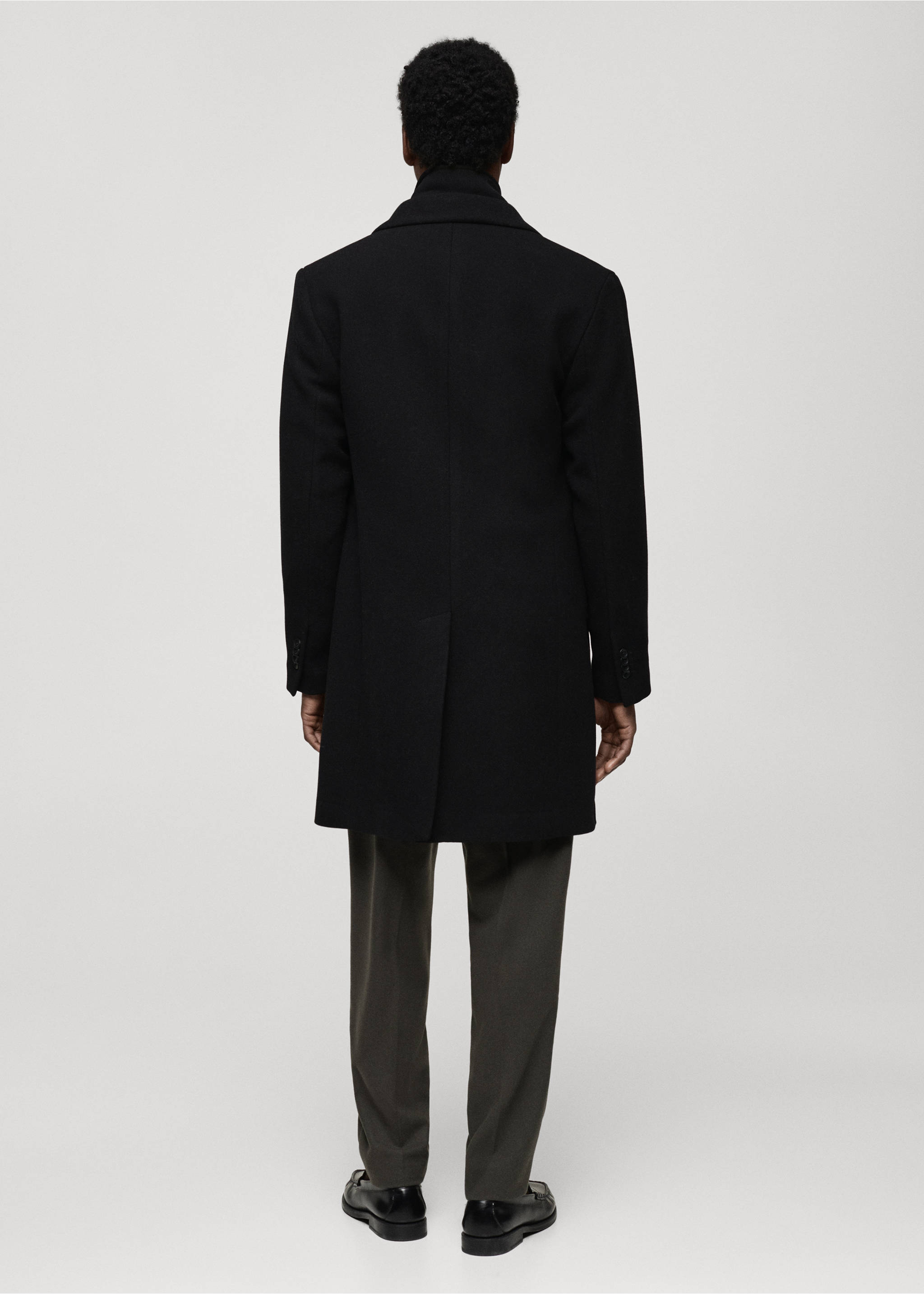 Wool coat with detachable collar - Reverse of the article, Black. Ref: 87020582-00.