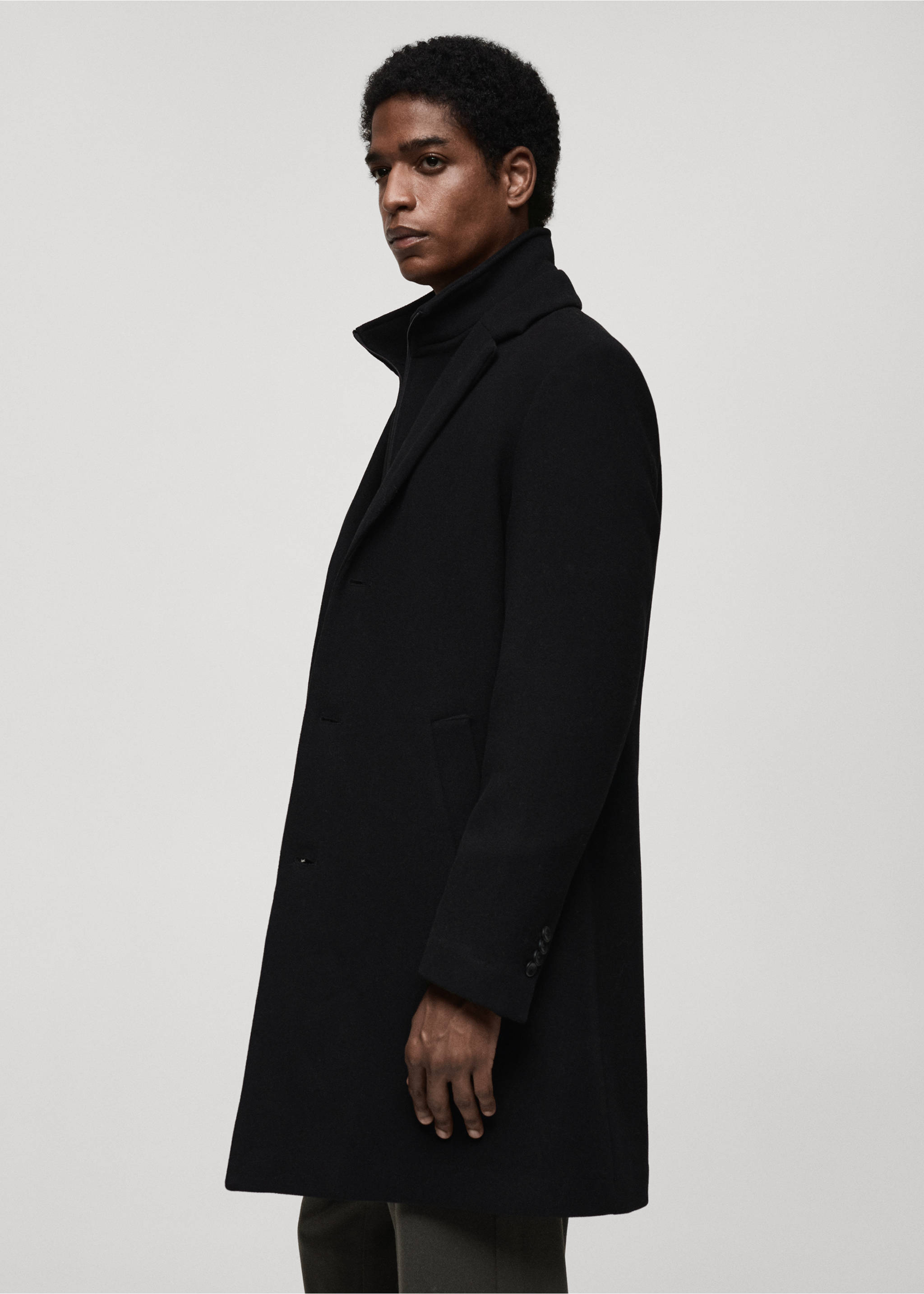 Wool coat with detachable collar - Details of the article 2, Black. Ref: 87020582-00.