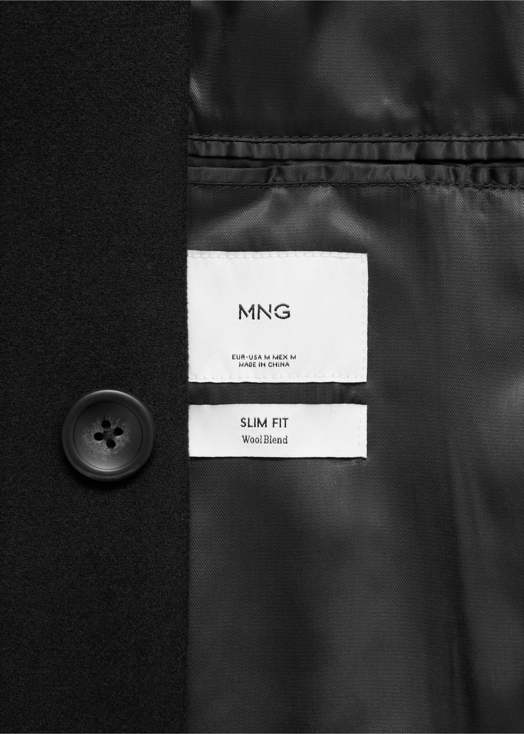 Wool coat with detachable collar - Details of the article 0, Black. Ref: 87020582-00.