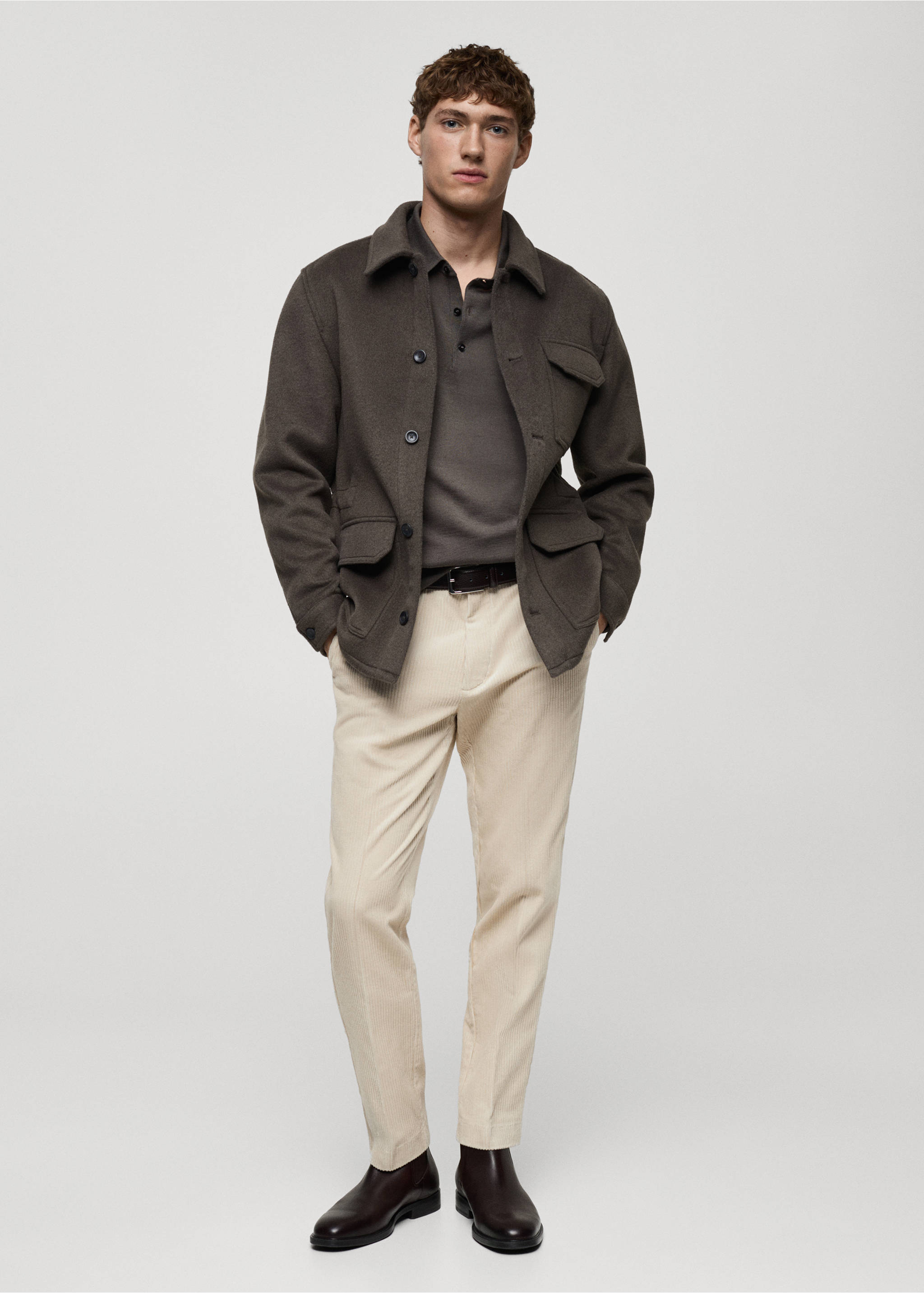 Corduroy regular-fit trousers - General plane, Light/Pastel Grey. Ref: 87020583-00.