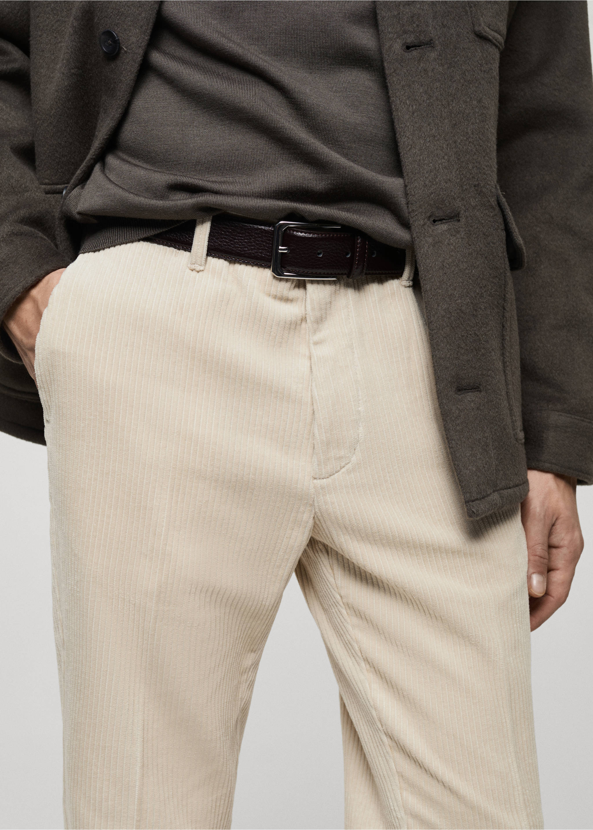 Corduroy regular-fit trousers - Details of the article 1, Light/Pastel Grey. Ref: 87020583-00.