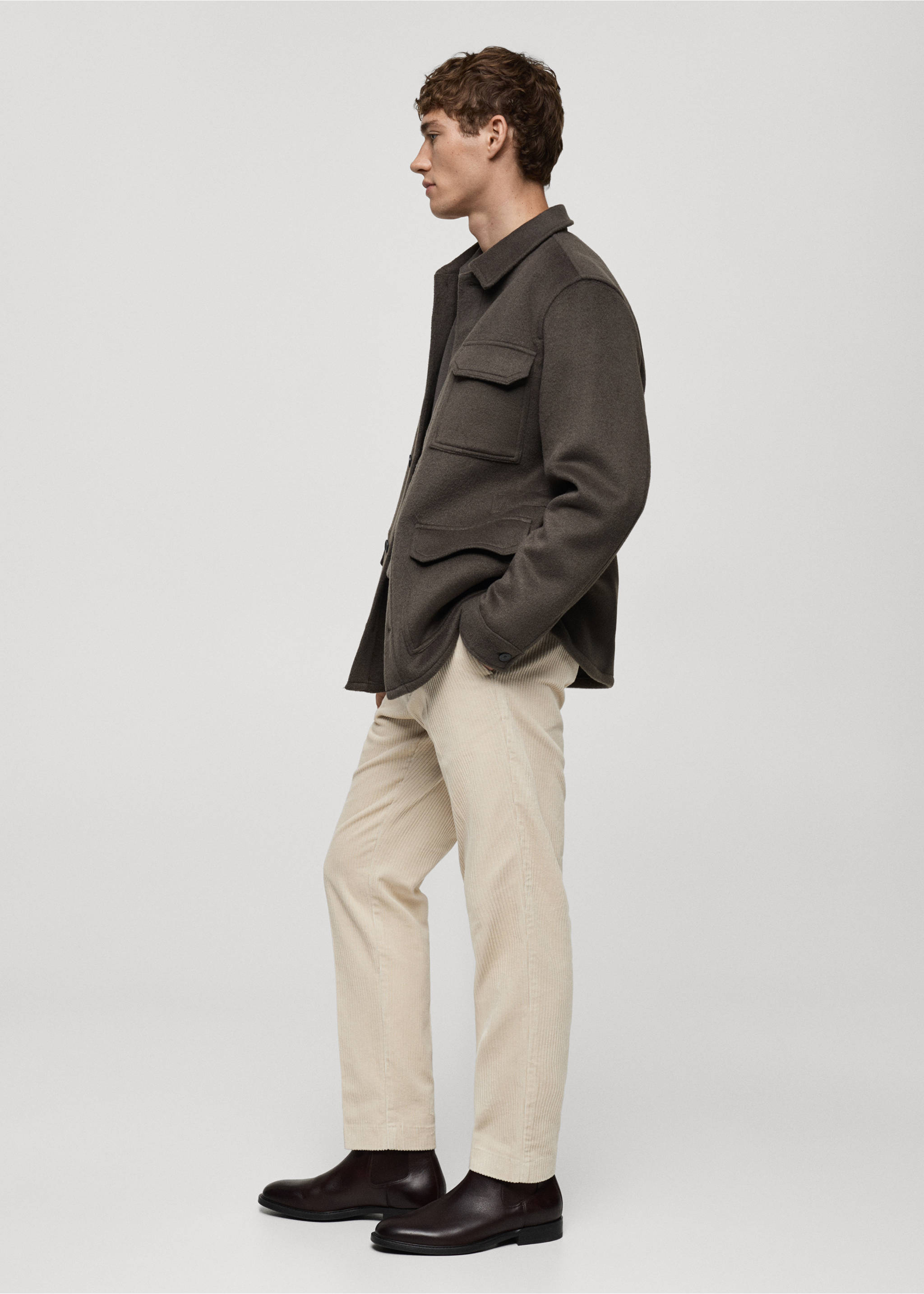 Corduroy regular-fit trousers - Details of the article 2, Light/Pastel Grey. Ref: 87020583-00.