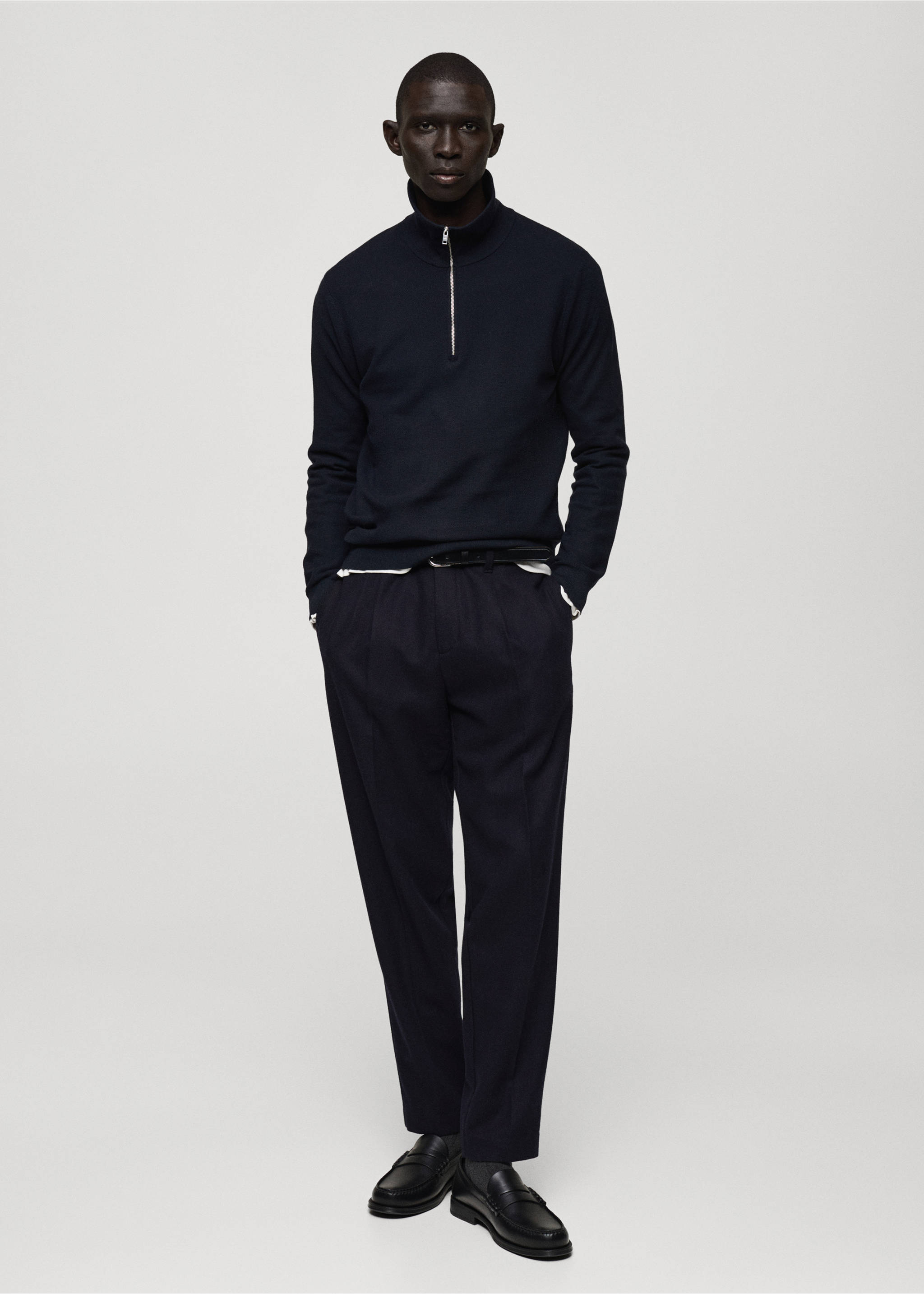 Pantalon flanelle regular-fit - Plan général, Bleu marine foncé. Ref: 87020584-00.