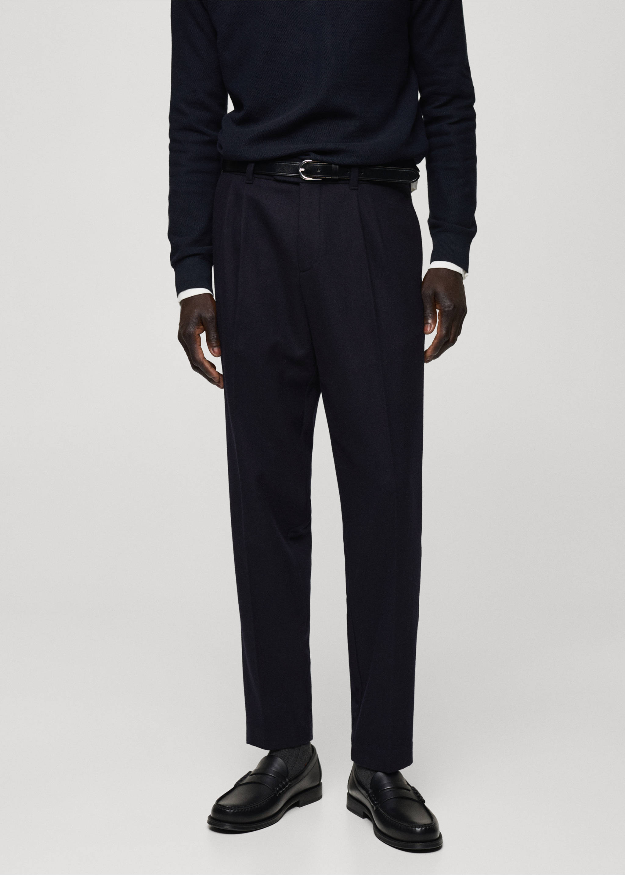 Pantalon flanelle regular-fit - Plan moyen, Bleu marine foncé. Ref: 87020584-00.