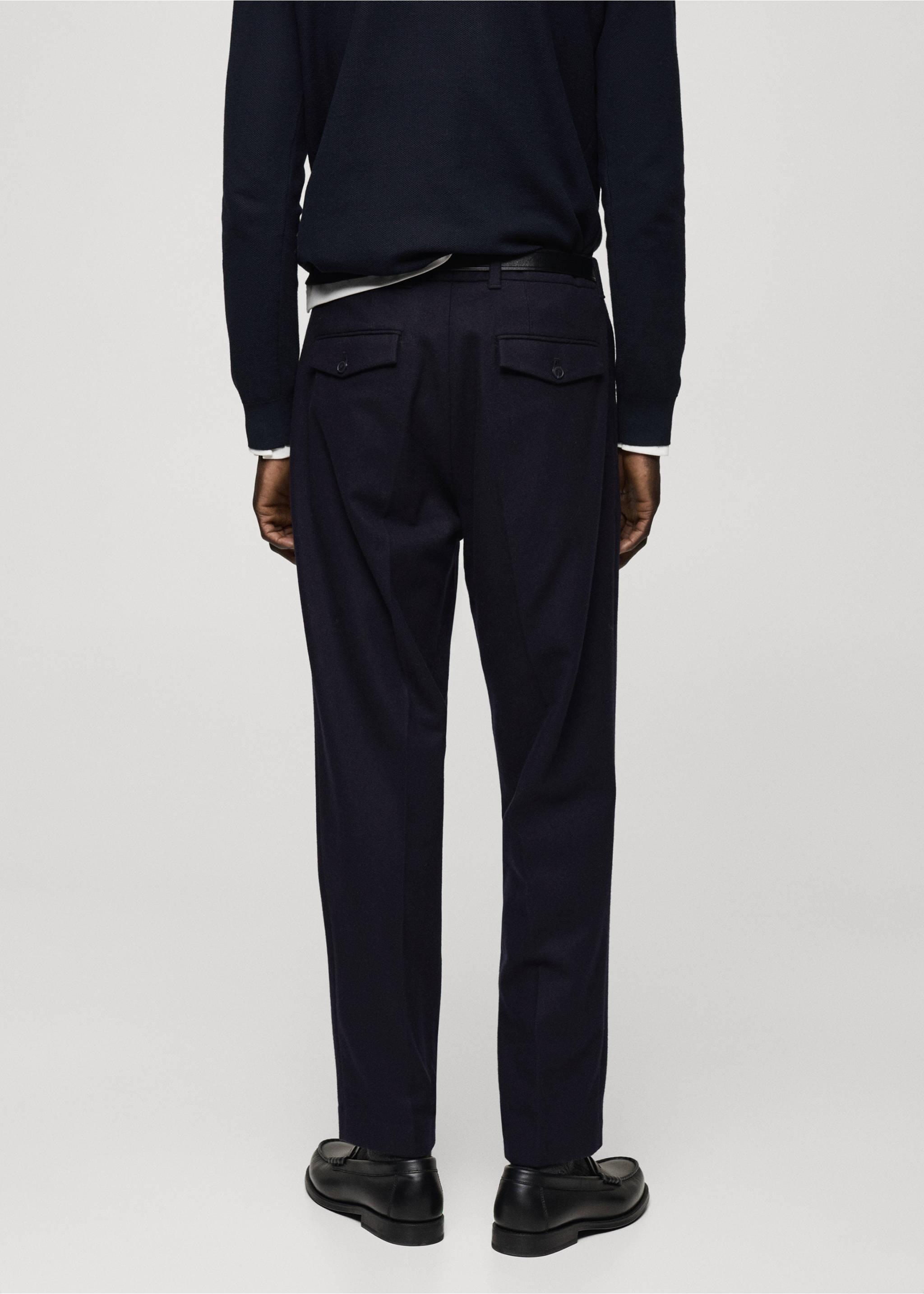 Pantalon flanelle regular-fit - Verso de l’article, Bleu marine foncé. Ref: 87020584-00.