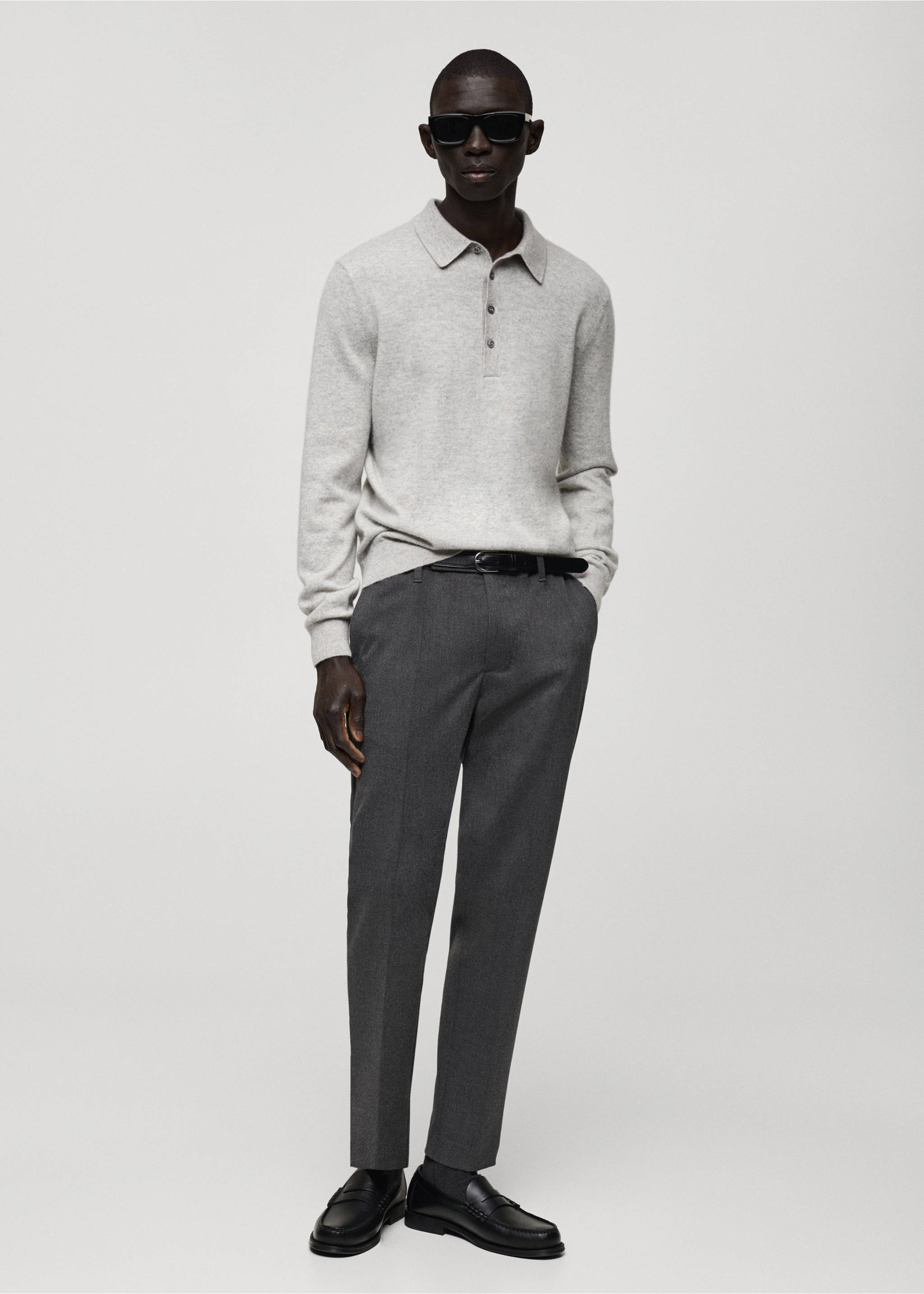 Flanelové kalhoty slim fit - Celkový náhled, Šedá. Ref: 87020584-00.