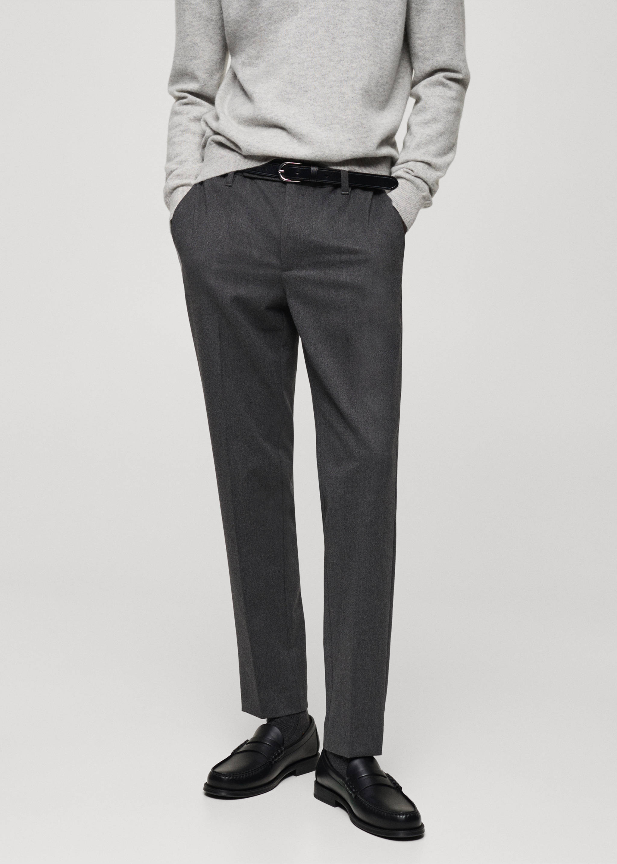 Flanelové kalhoty slim fit - Náhled ve středové rovině, Šedá. Ref: 87020584-00.