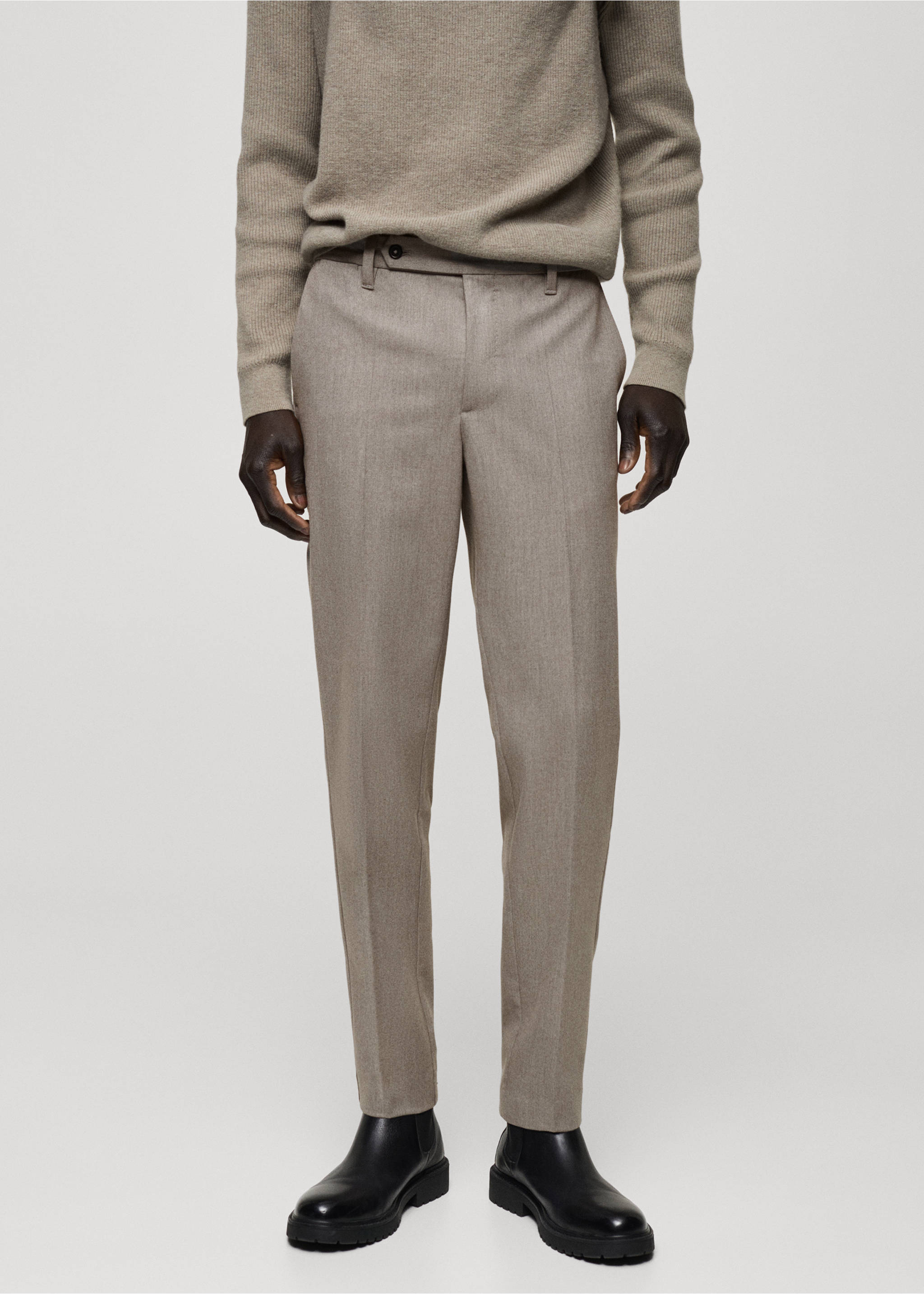 Slim-Fit-Flanellhose - Mittlere Ansicht, Nerzgrau. Ref: 87020584-00.