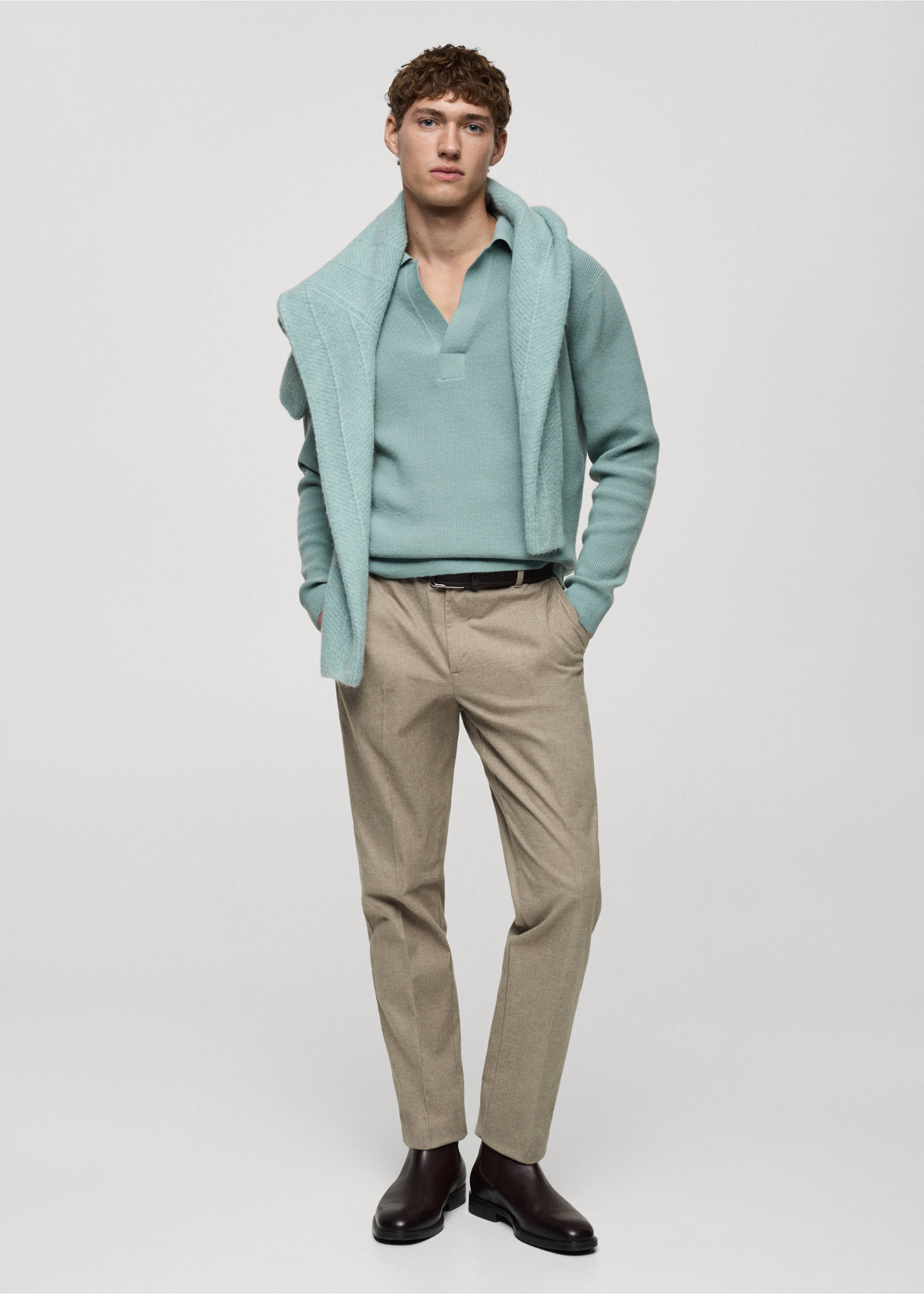 Regular-fit flannel trousers - General plane, Beige. Ref: 87020585-00.