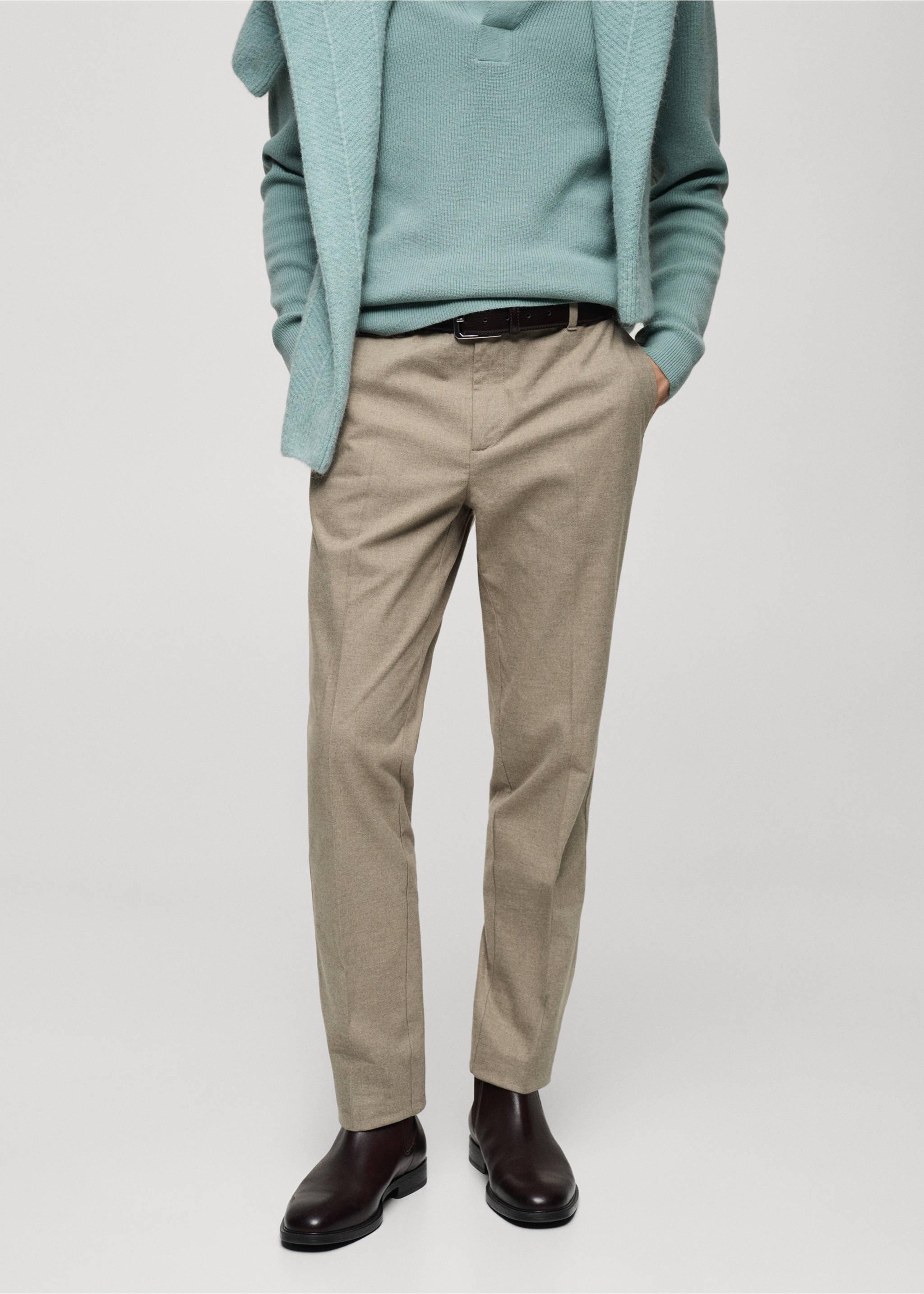 Regular-fit flannel trousers - Medium plane, Beige. Ref: 87020585-00.