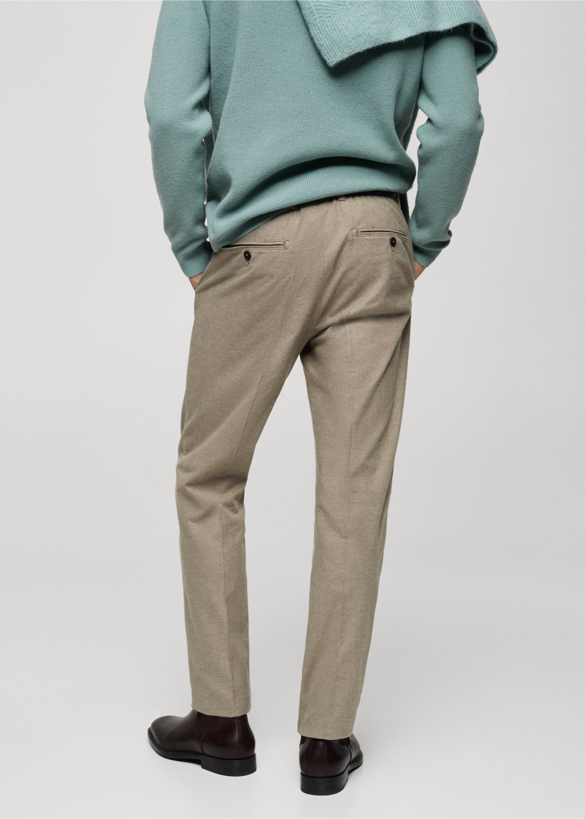 Regular-fit flannel trousers - Reverse of the article, Beige. Ref: 87020585-00.