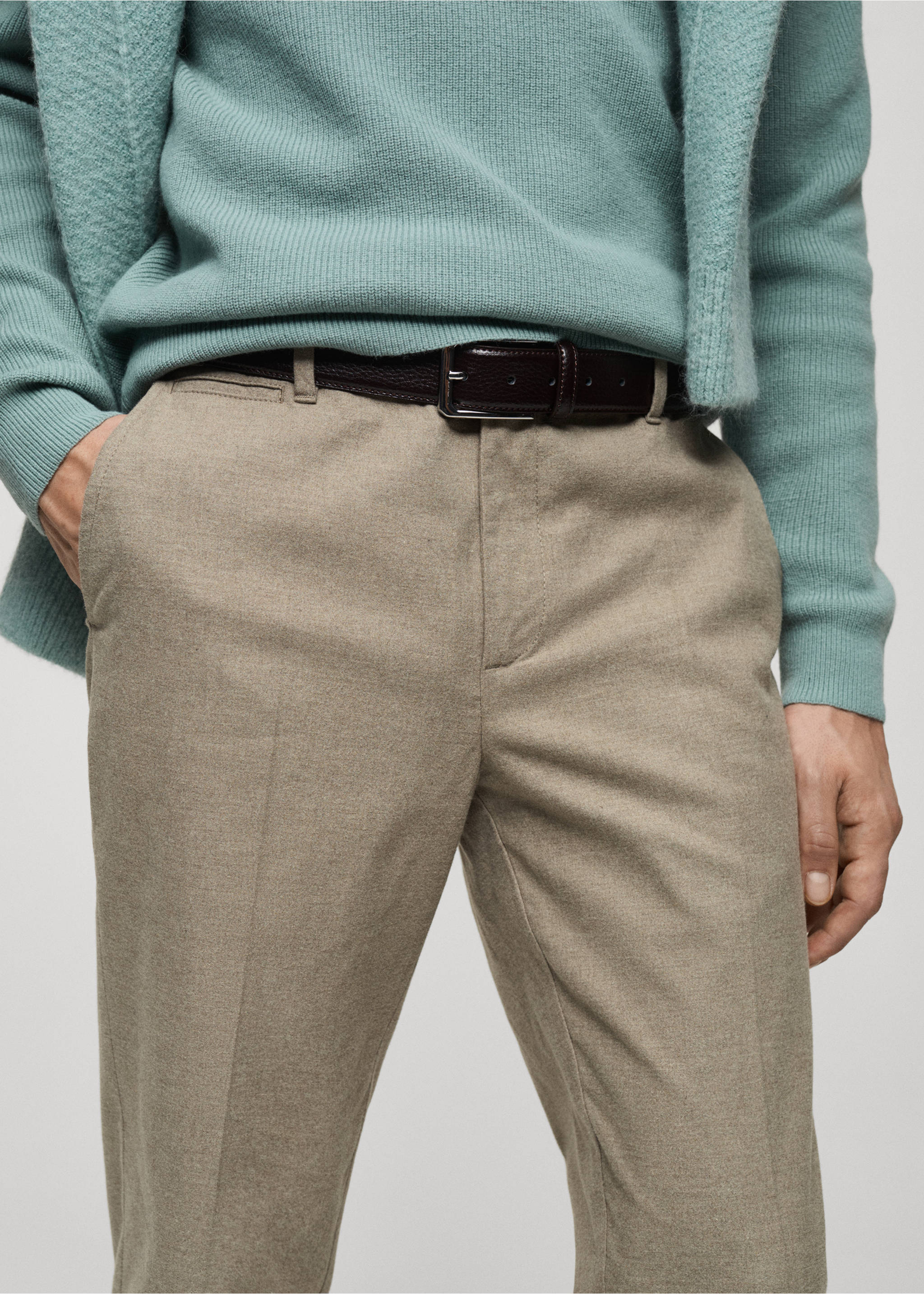 Regular-fit flannel trousers - Details of the article 1, Beige. Ref: 87020585-00.