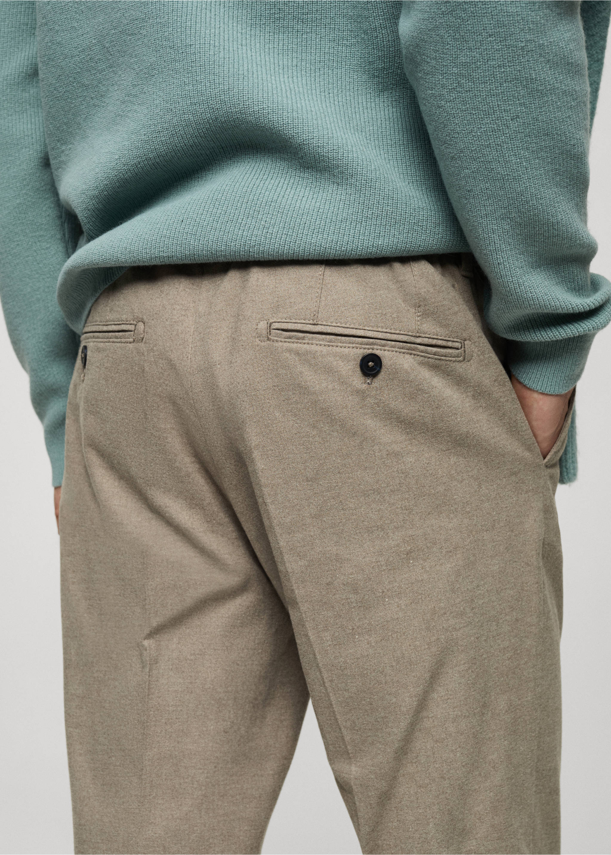 Regular-fit flannel trousers - Details of the article 3, Beige. Ref: 87020585-00.