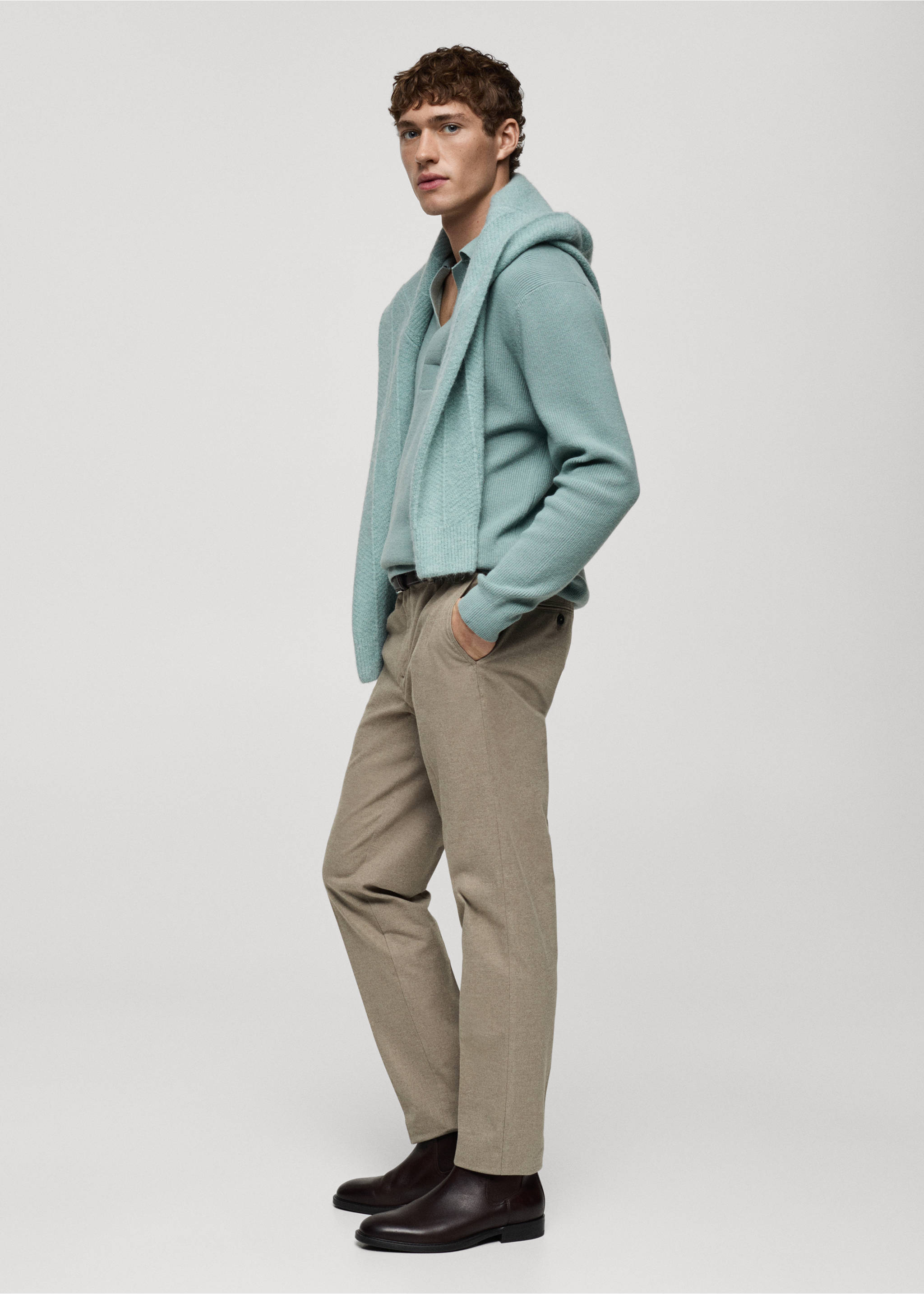 Regular-fit flannel trousers - Details of the article 2, Beige. Ref: 87020585-00.
