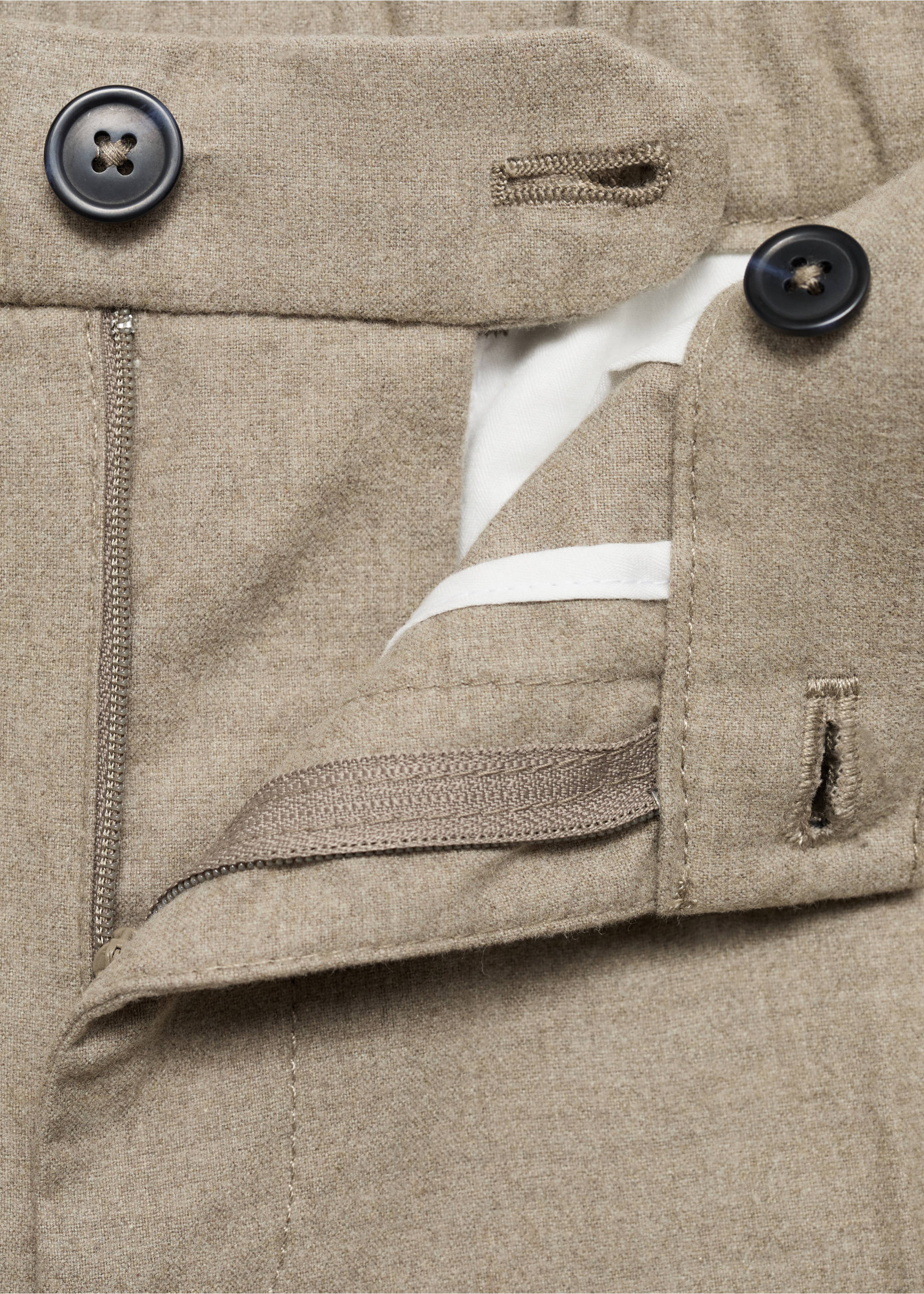 Regular-fit flannel trousers - Details of the article 8, Beige. Ref: 87020585-00.