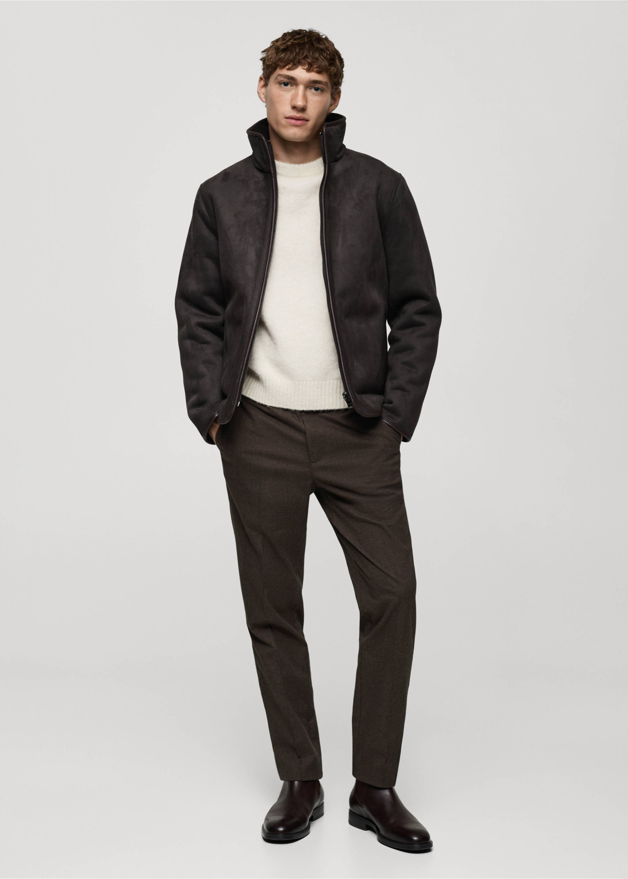 Flanellhose mit Mikro-Fischgrätmuster - Allgemeine Ansicht, Braun. Ref: 87020586-00.