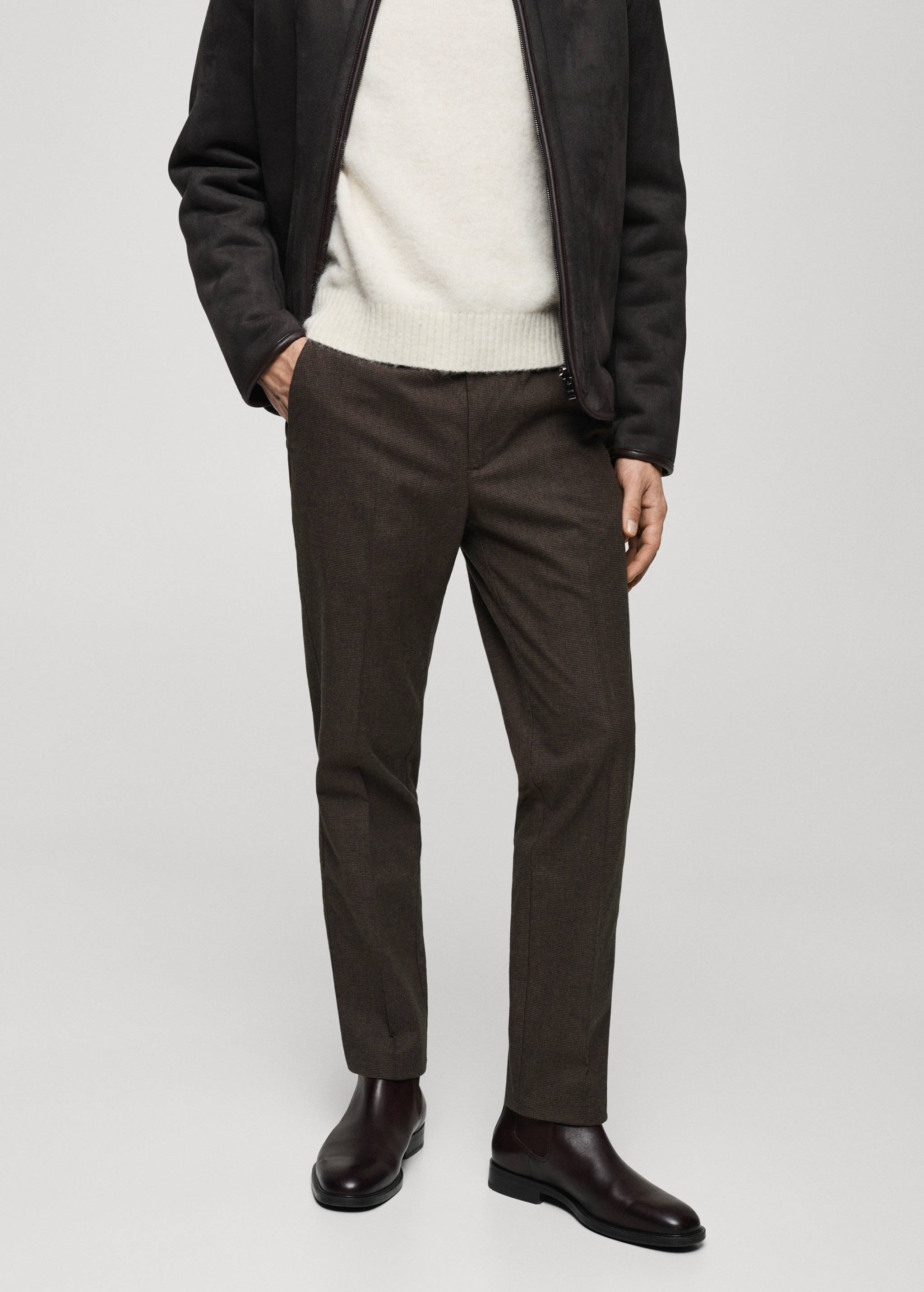 Micro-houndstooth flannel trousers - Medium plane