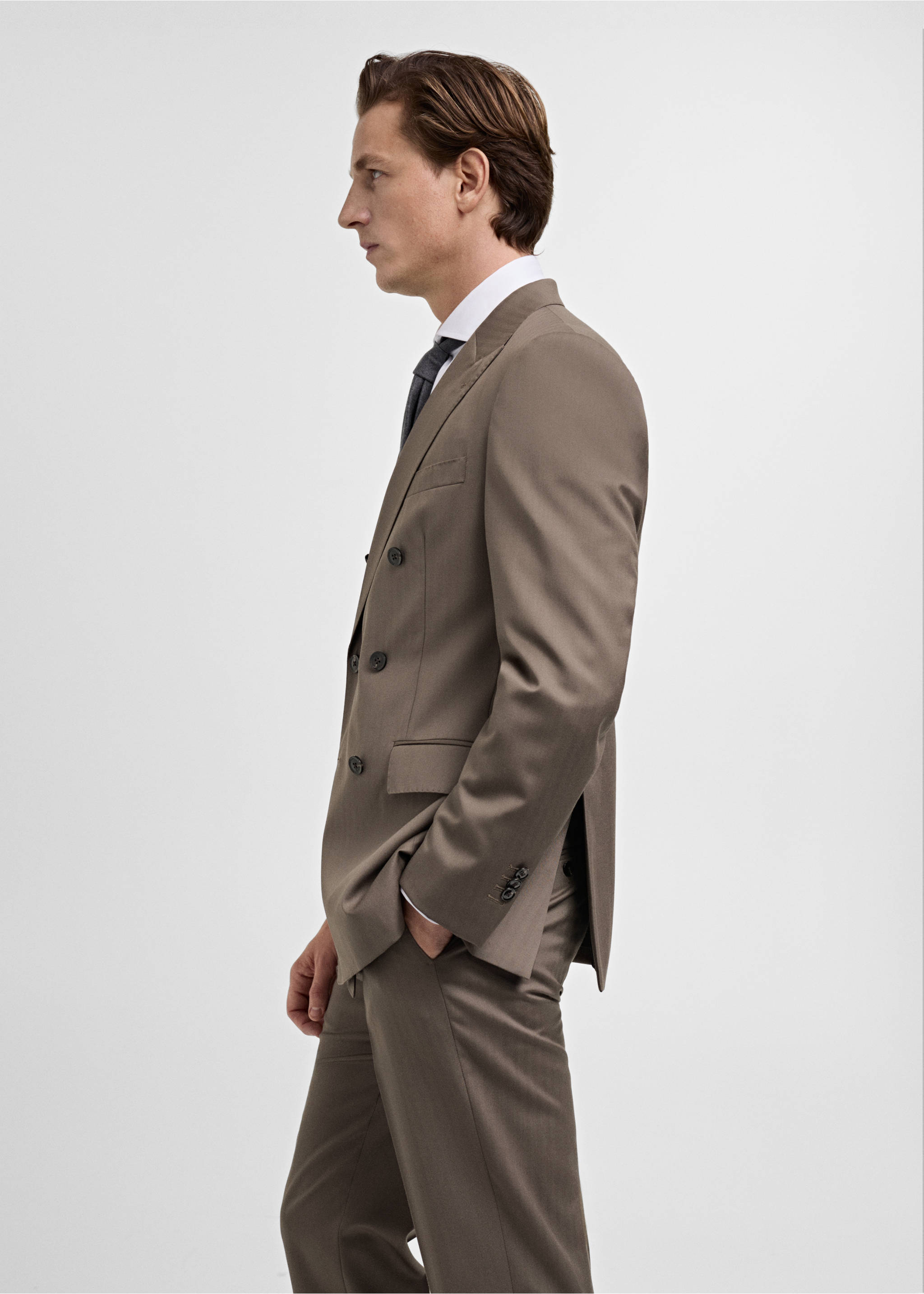 100% wool double-breasted herringbone suit jacket - Details of the article 2, Medium Brown. Ref: 87020589-00.
