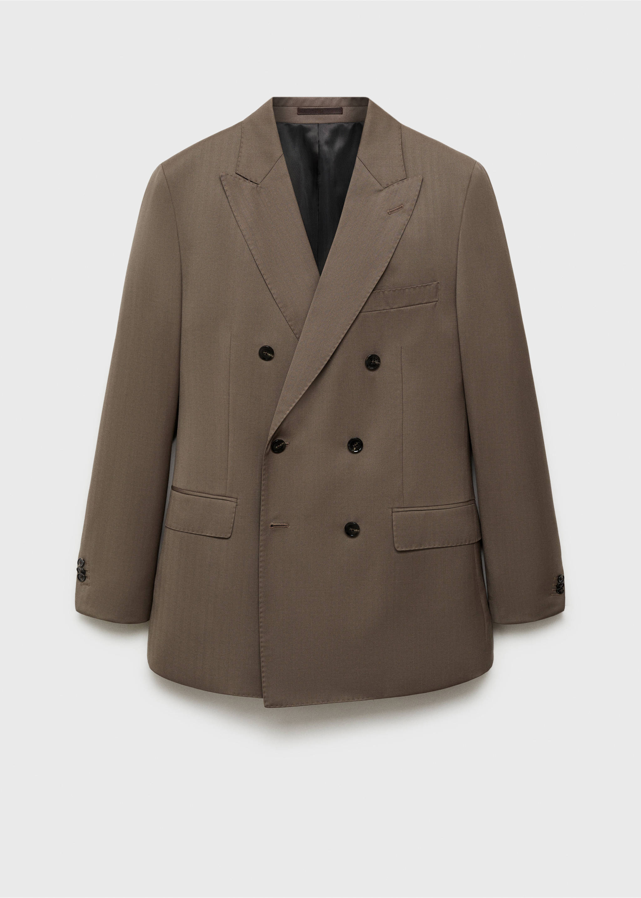 100% wool double-breasted herringbone suit jacket - Article without model, Medium Brown. Ref: 87020589-00.