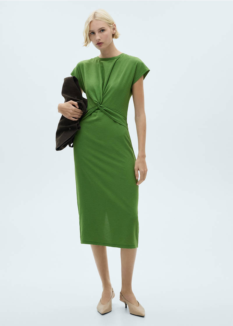 Midi-dress with knot detail - Emerald Green