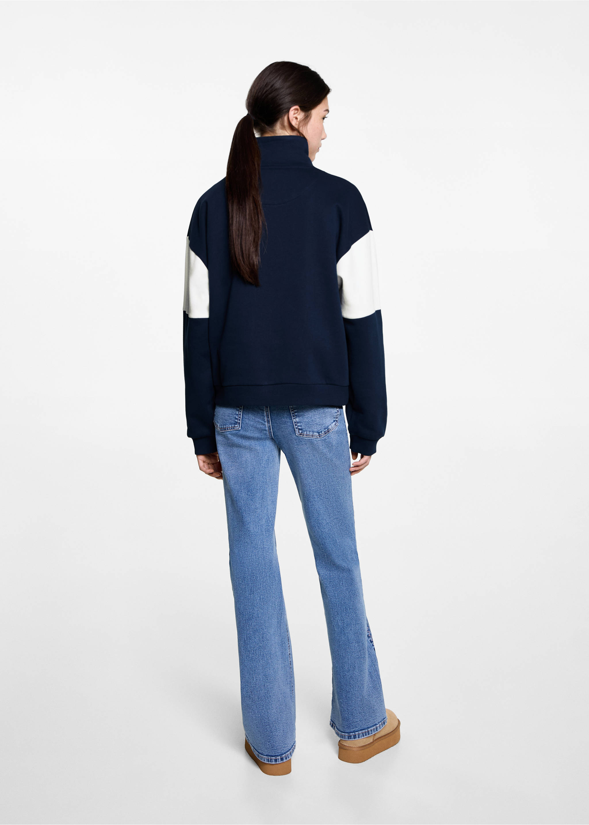 Sweatshirt mit Zip und Schriftzug - Rückseite des Artikels, Dunkles Marineblau. Ref: 87020595-00.