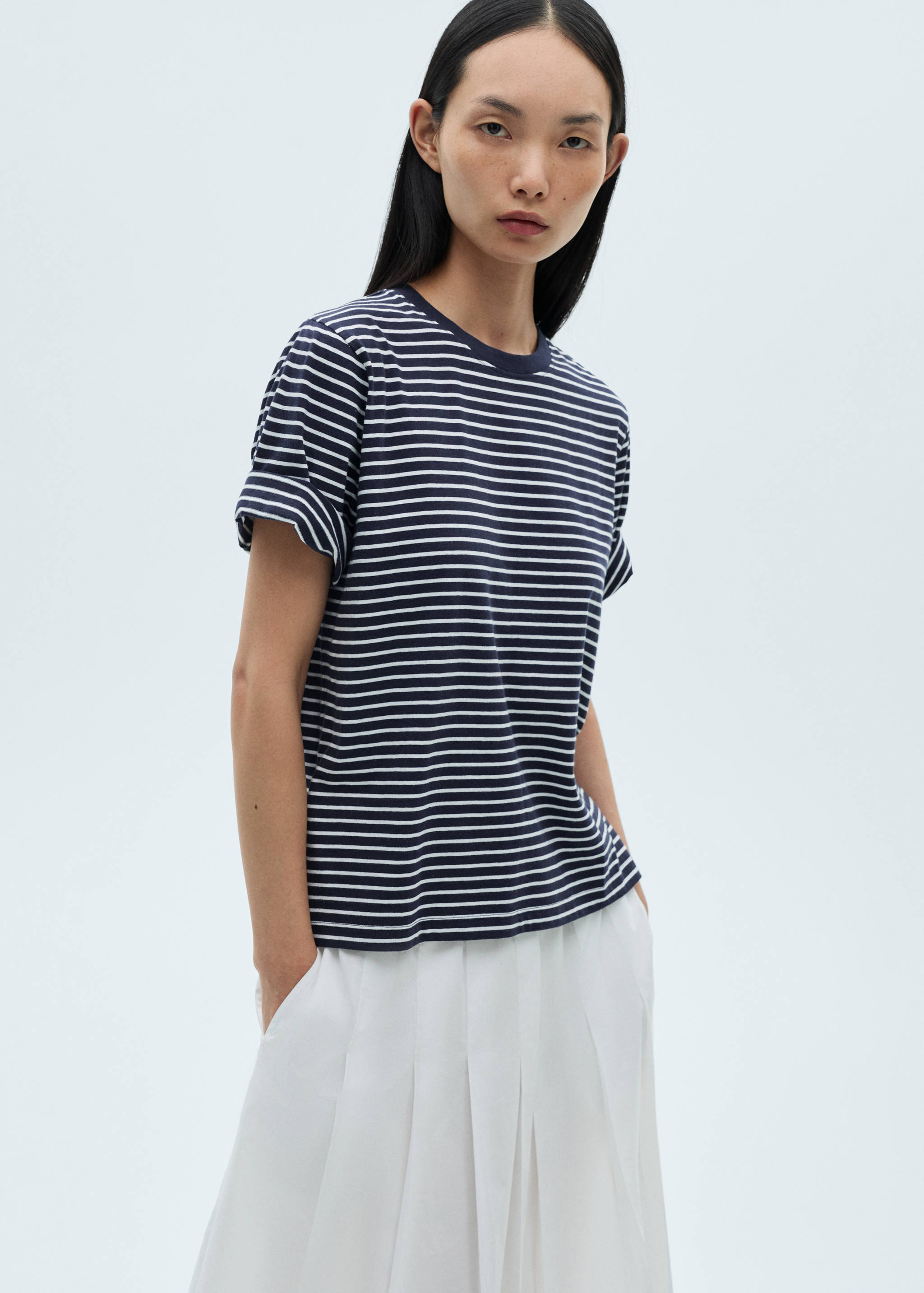 Striped cotton T-shirt - Medium plane