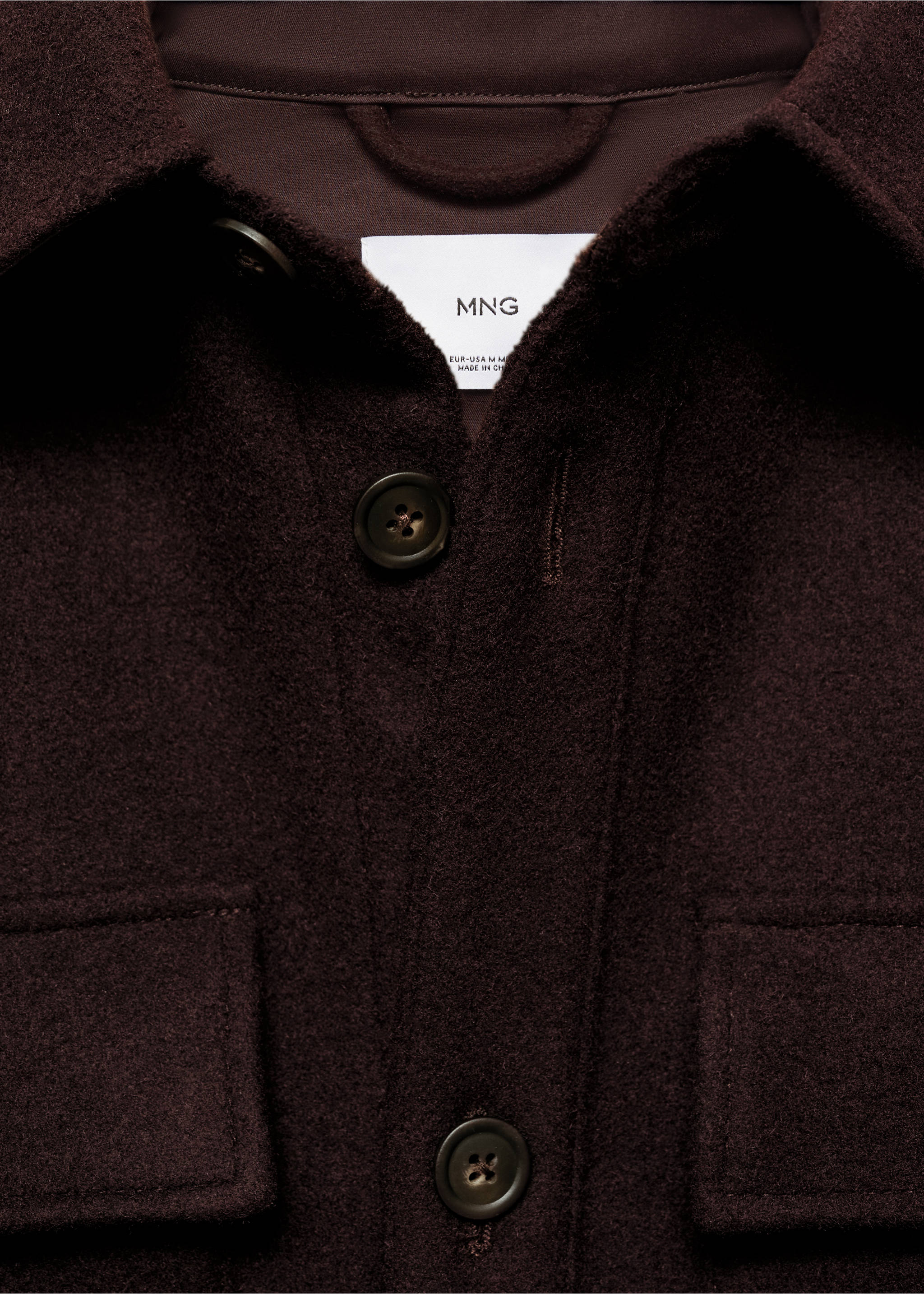 Flannel wool overshirt with pockets - Details of the article 8, Burgundy. Ref: 87020598-00.