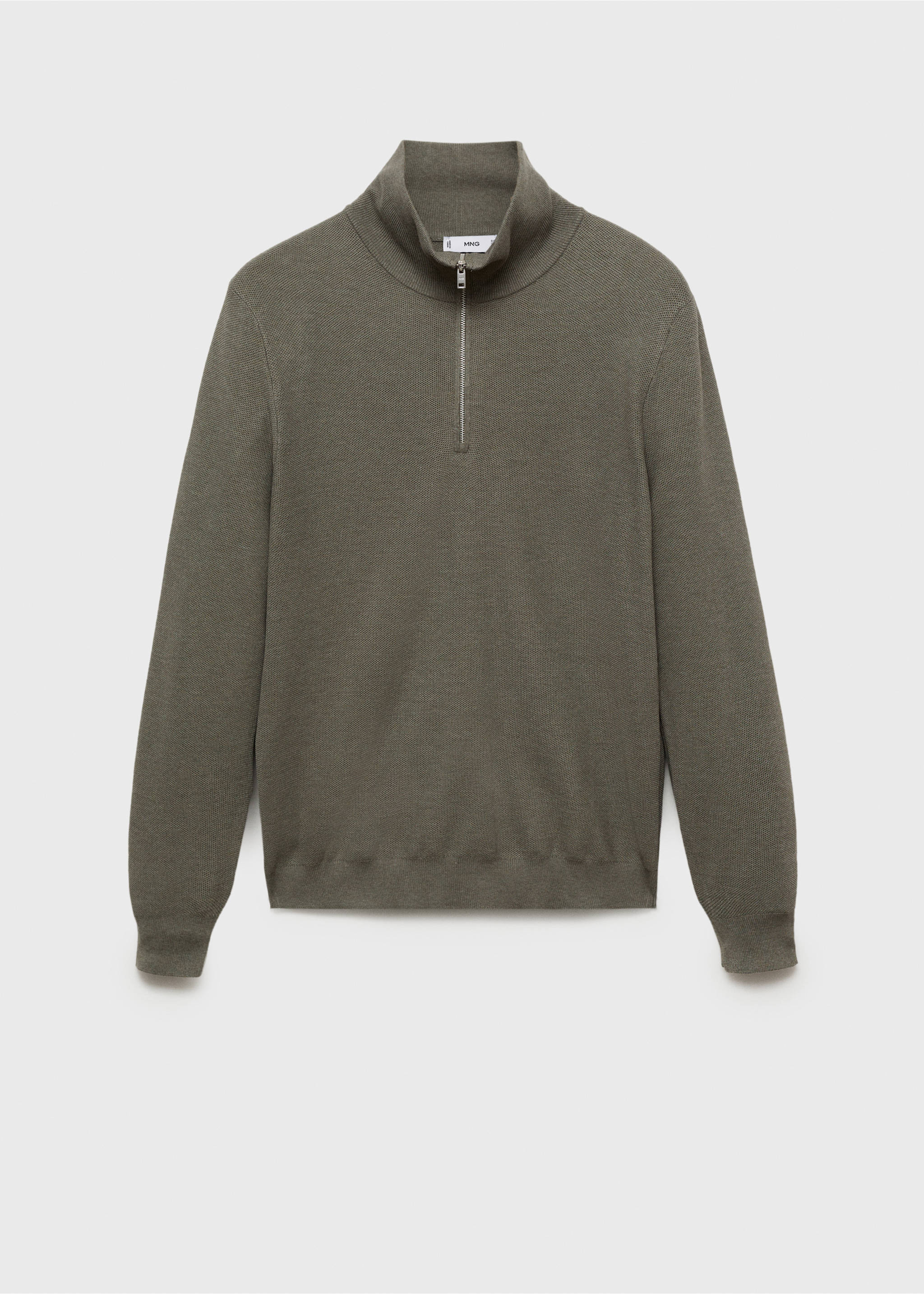 Microstructure sweater with zipper collar - Article without model, Olive Green. Ref: 87020600-00.