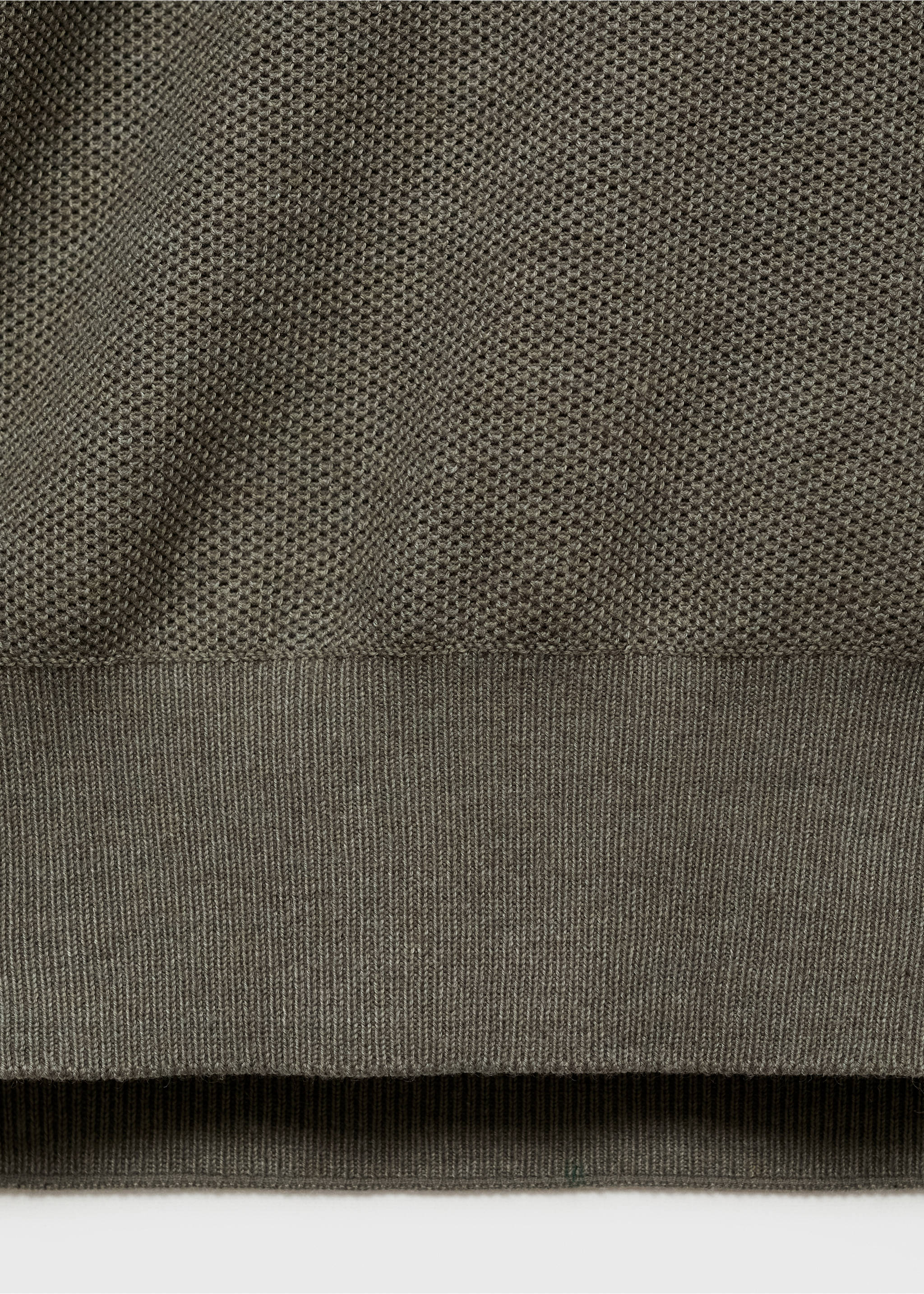 Microstructure sweater with zipper collar - Details of the article 0, Olive Green. Ref: 87020600-00.