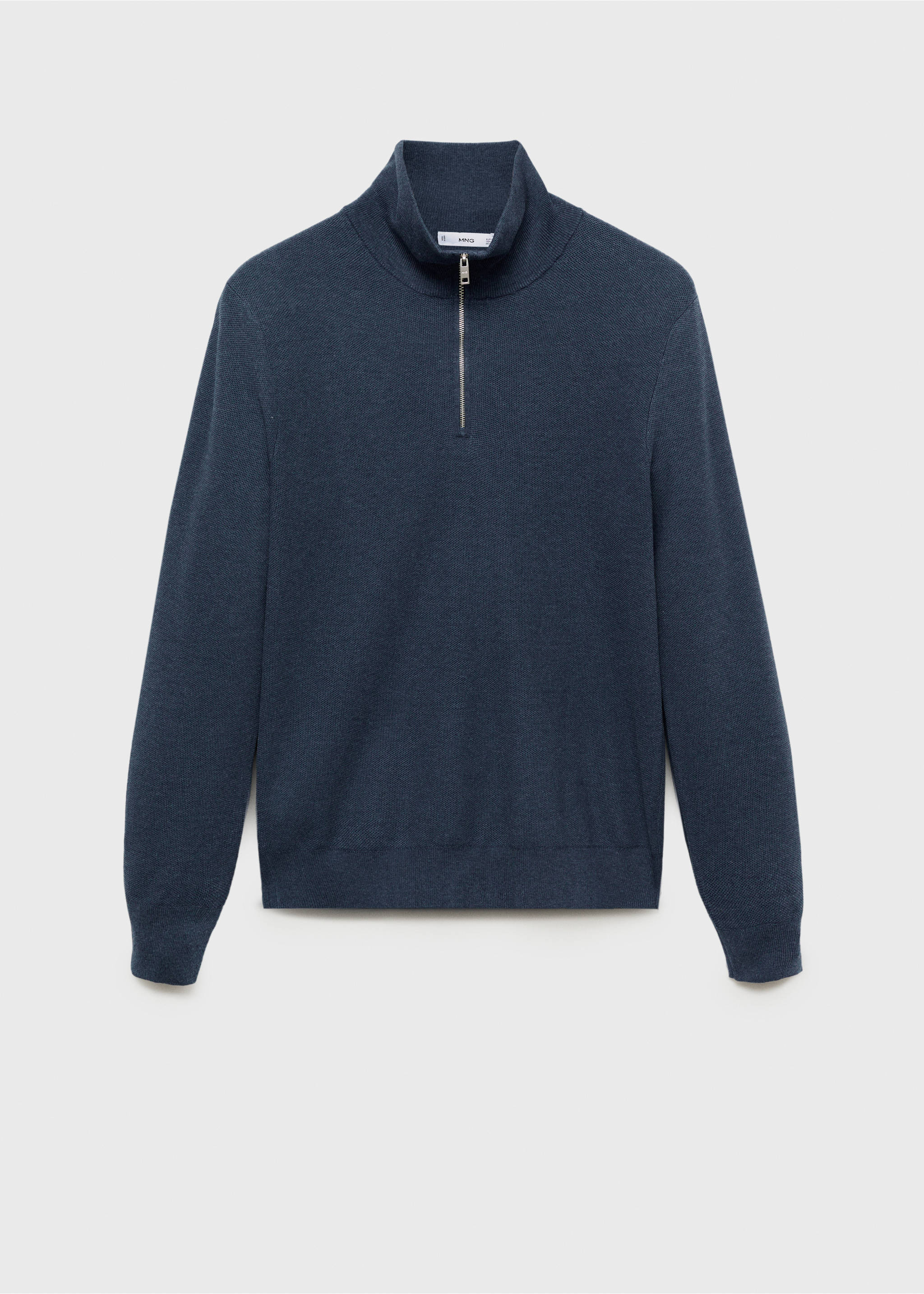 Microstructure sweater with zipper collar - Article without model, Indigo Blue. Ref: 87020600-00.