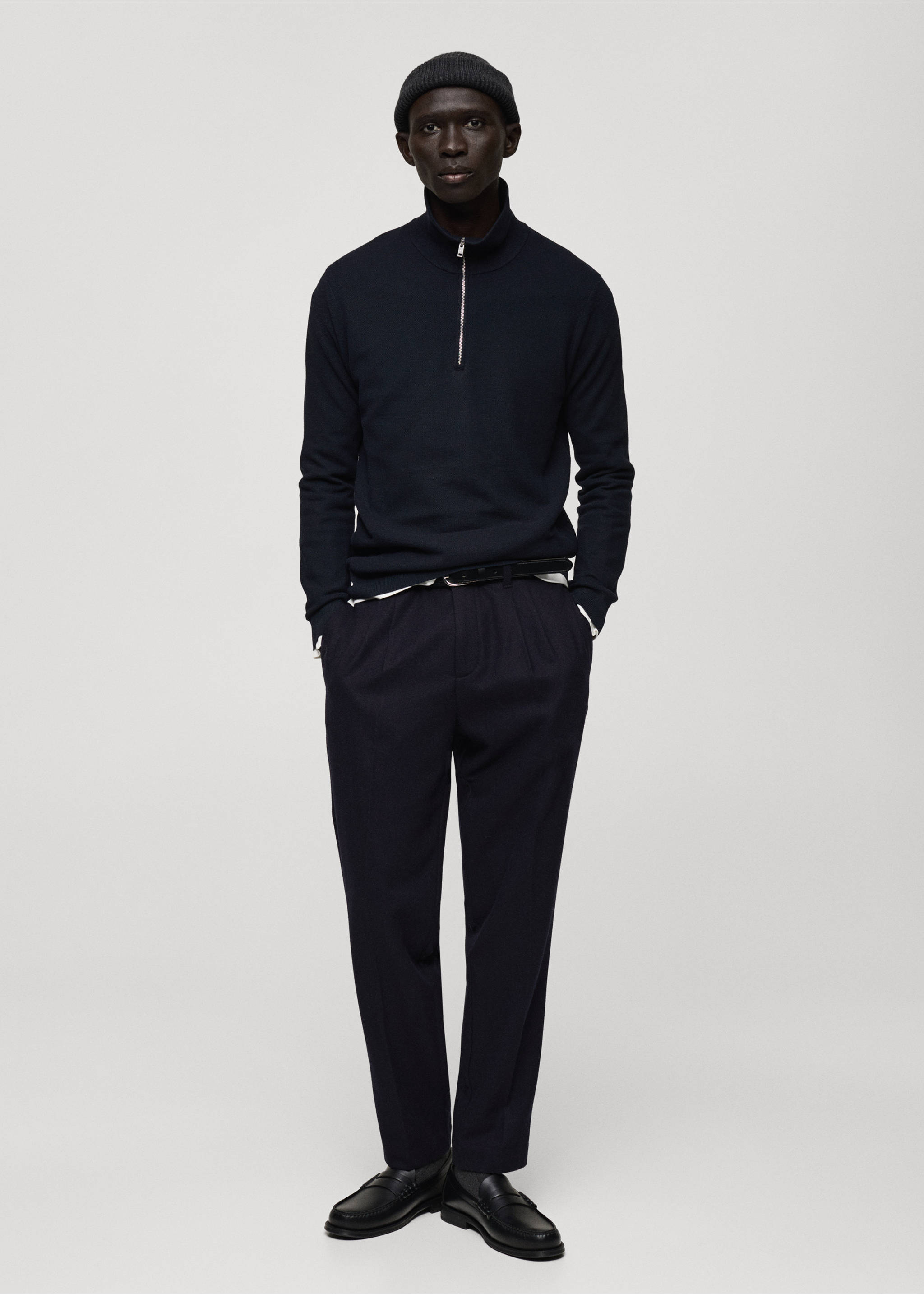 Microstructure sweater with zipper collar - General plane, Dark Navy. Ref: 87020600-00.