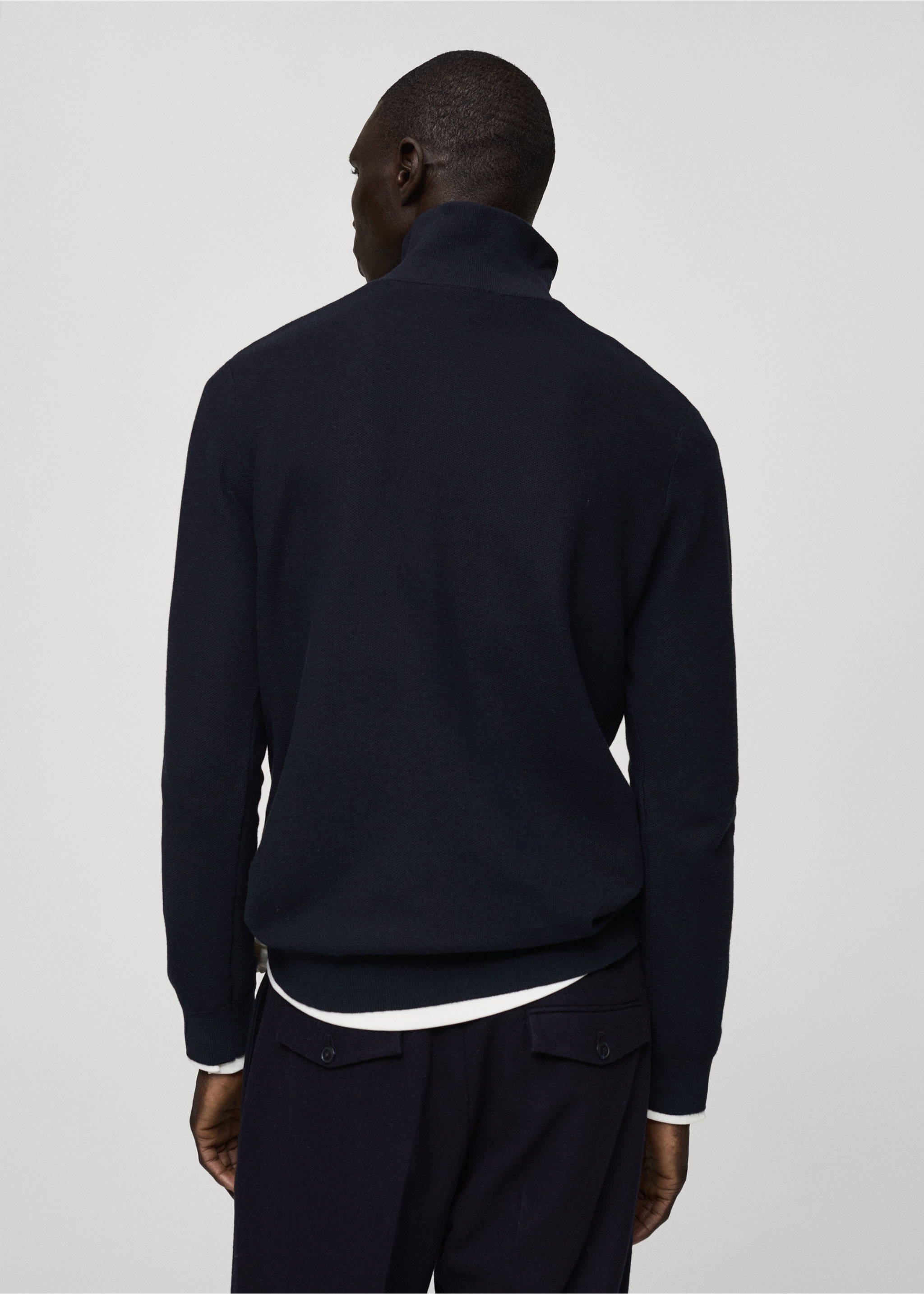 Microstructure sweater with zipper collar - Reverse of the article, Dark Navy. Ref: 87020600-00.