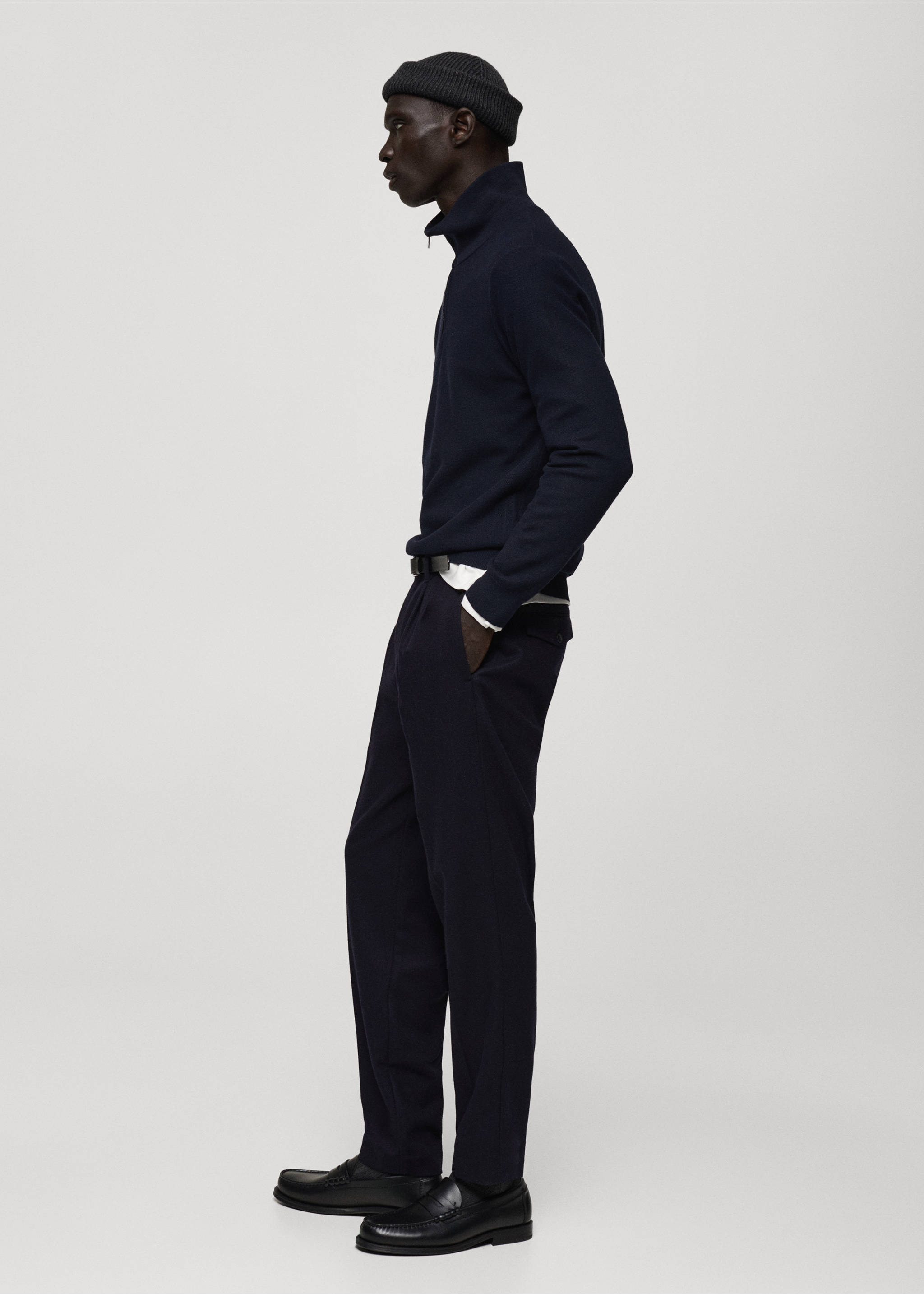 Microstructure sweater with zipper collar - Details of the article 2, Dark Navy. Ref: 87020600-00.