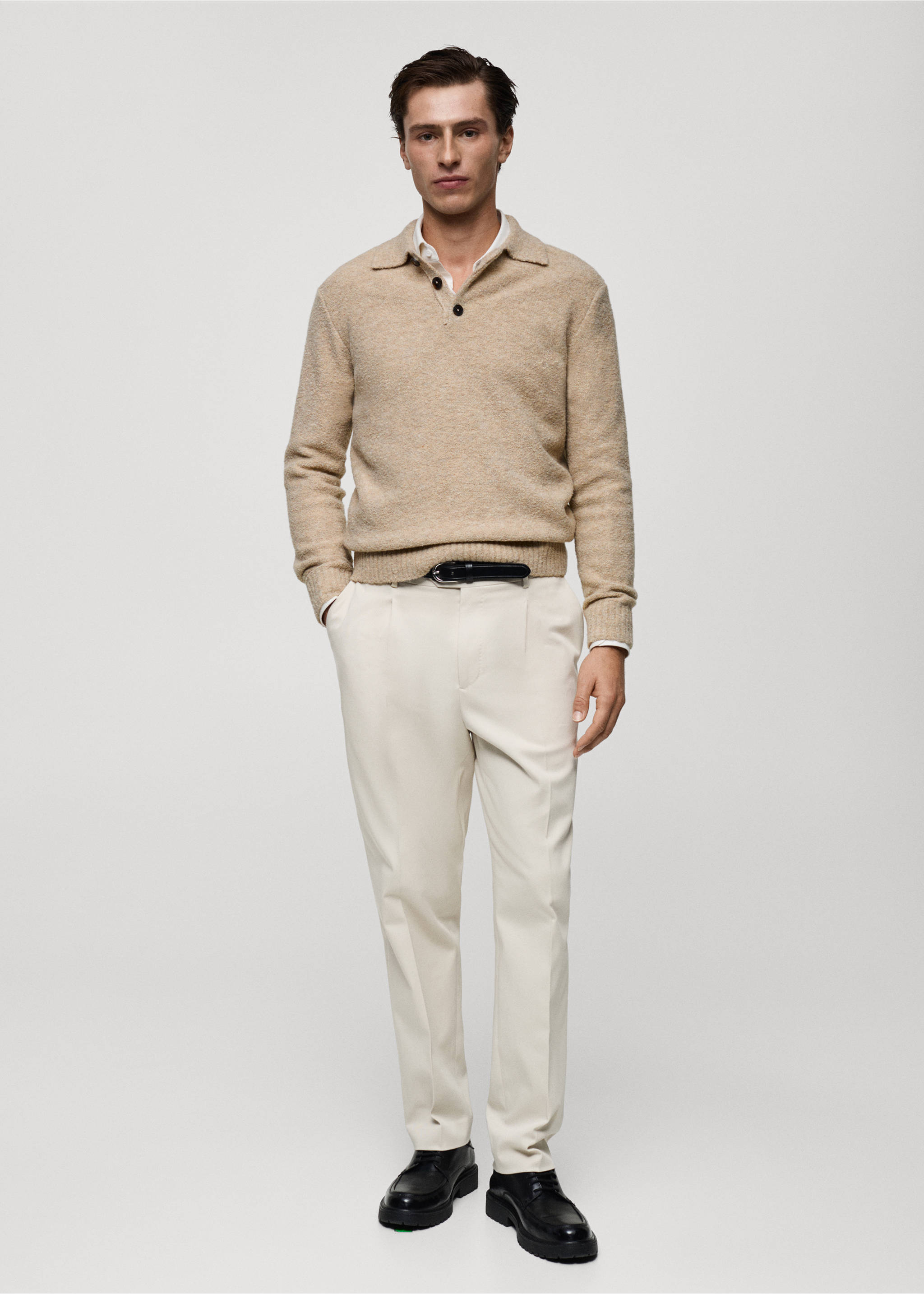 Mini boucle knit polo shirt - General plane, Sand. Ref: 87020601-00.