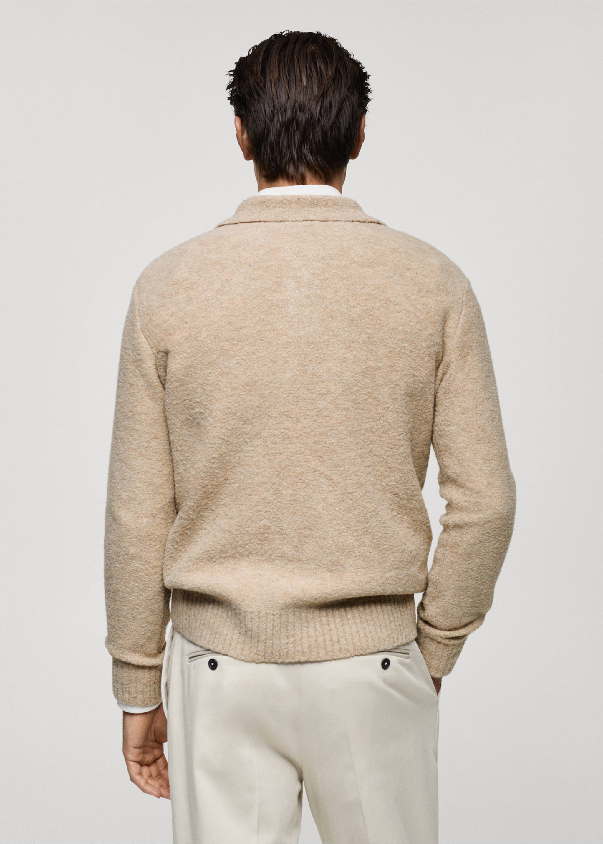 Mini boucle knit polo shirt - Reverse of the article, Sand. Ref: 87020601-00.