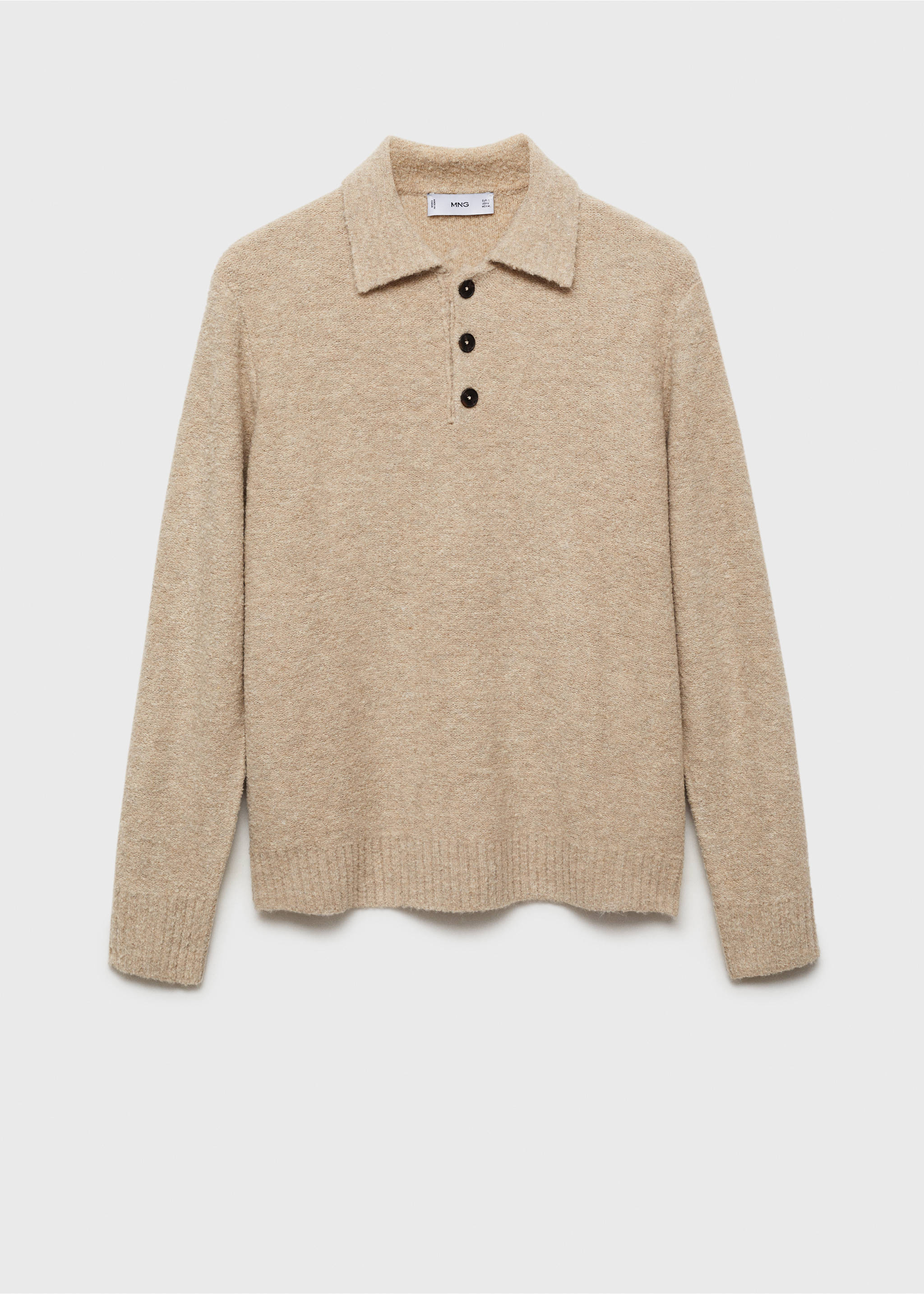 Mini boucle knit polo shirt - Article without model, Sand. Ref: 87020601-00.