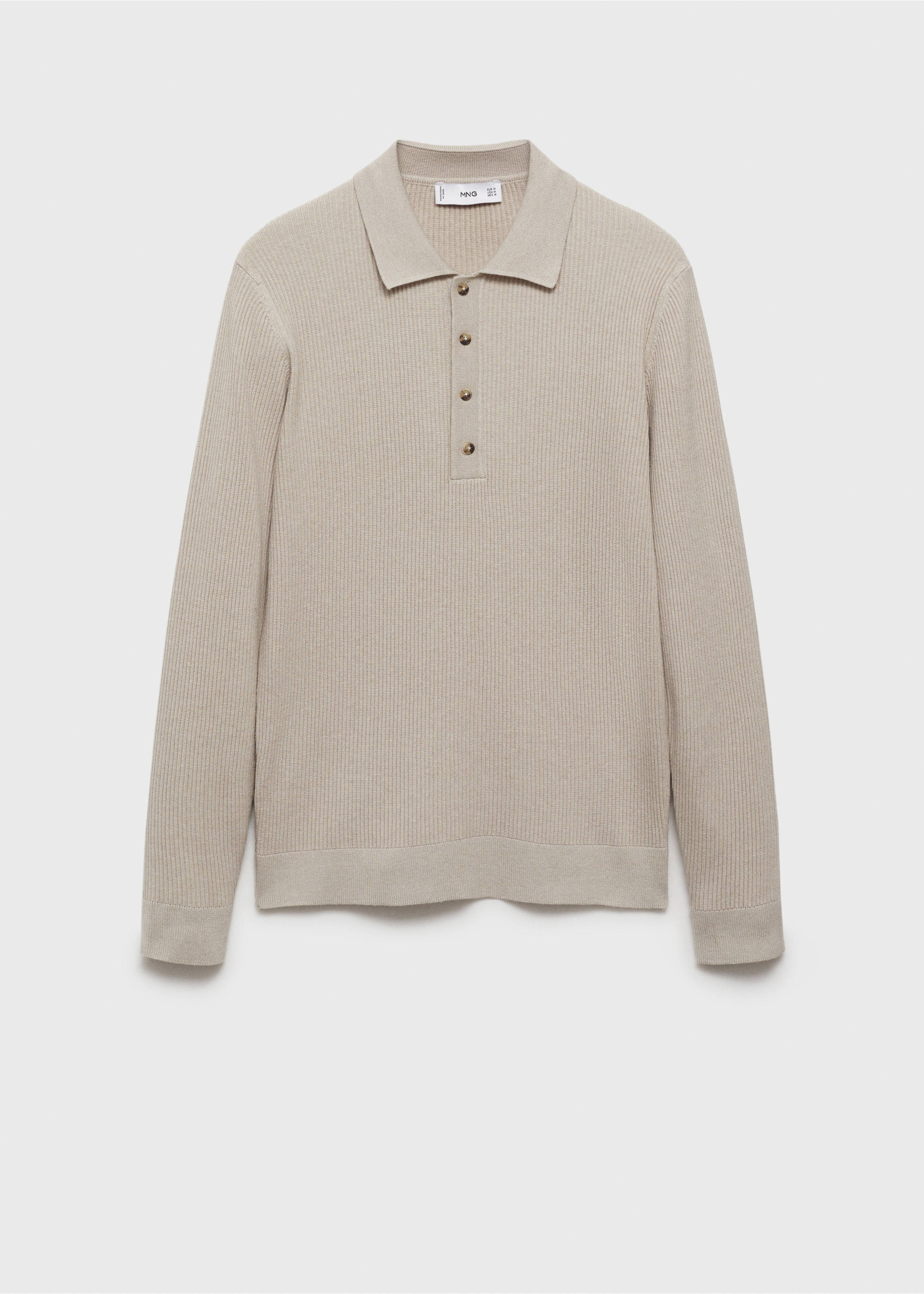 Pull-over polo coton mélangé maille côtelée - Article sans modèle, Beige. Ref: 87020602-00.
