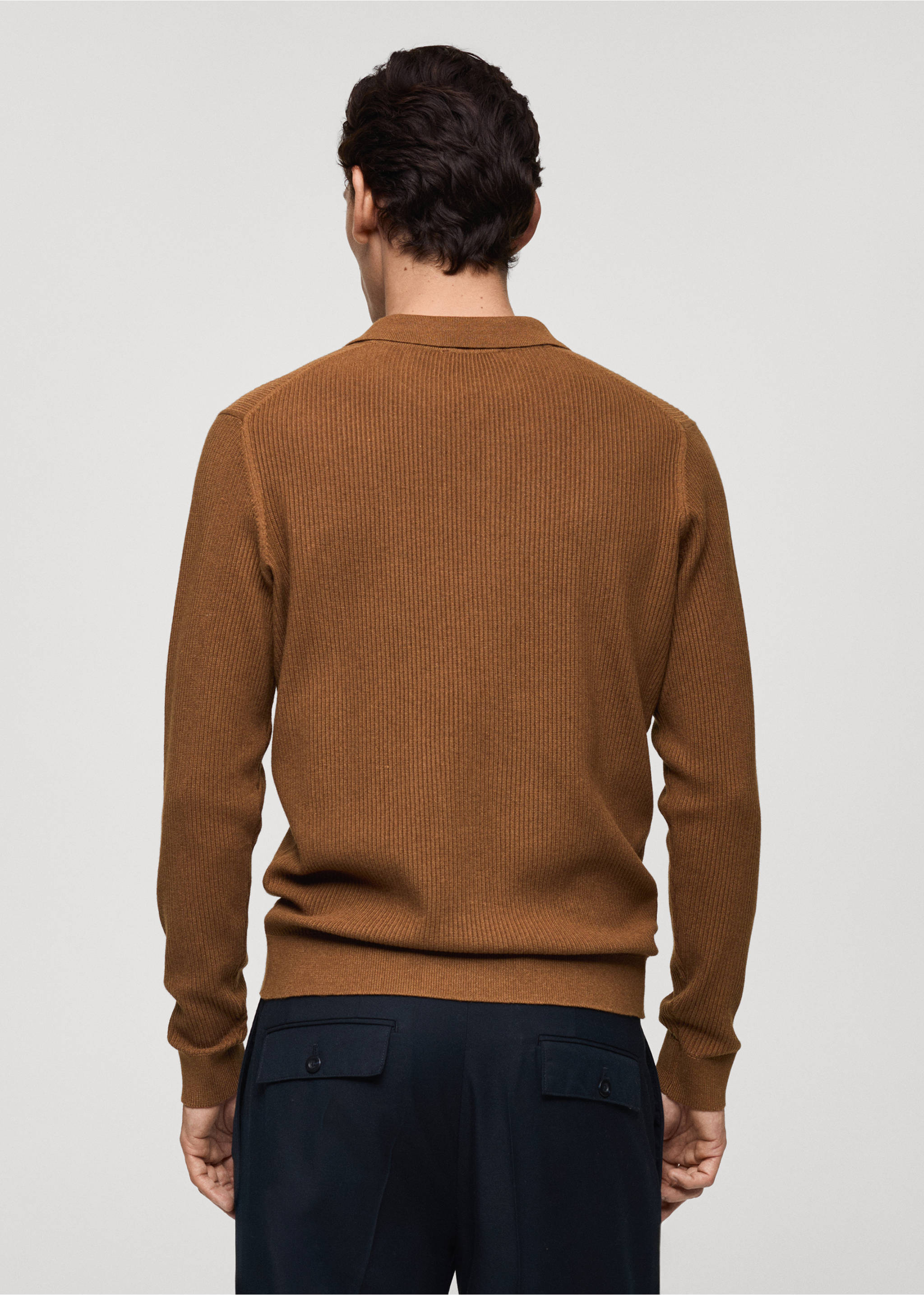 Cotton-blend ribbed polo sweater - Reverse of the article, Medium Brown. Ref: 87020602-00.