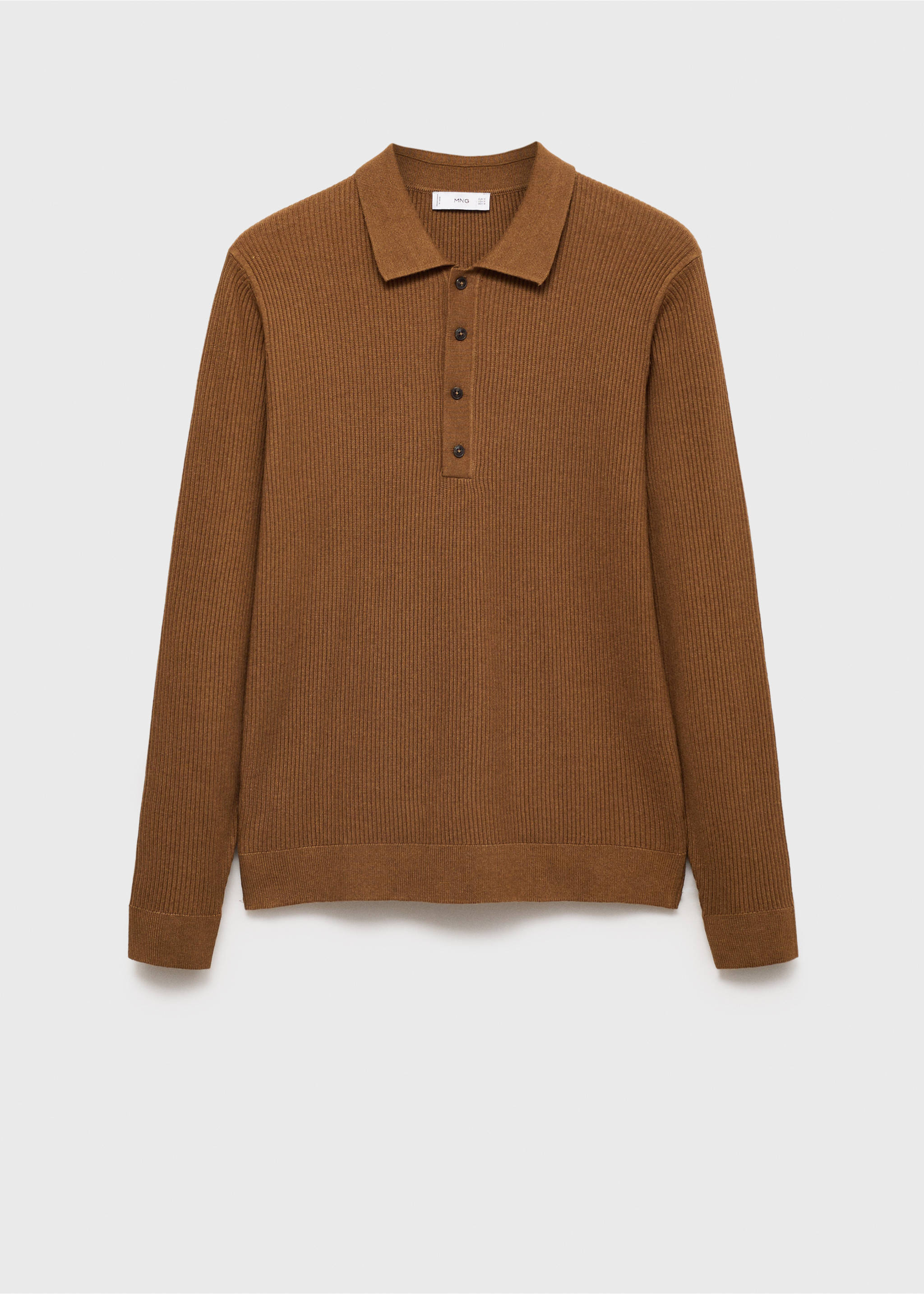 Cotton-blend ribbed polo sweater - Article without model, Medium Brown. Ref: 87020602-00.