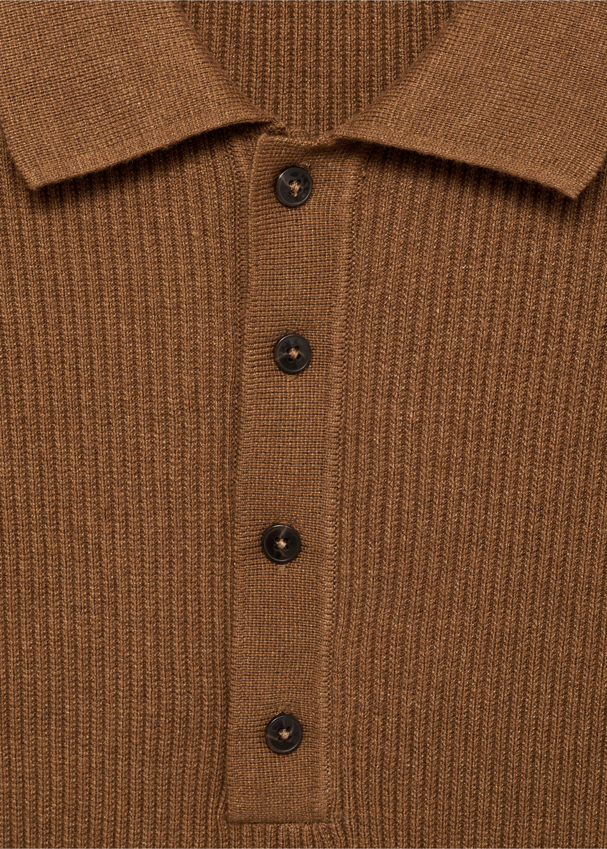 Cotton-blend ribbed polo sweater - Details of the article 8, Medium Brown. Ref: 87020602-00.