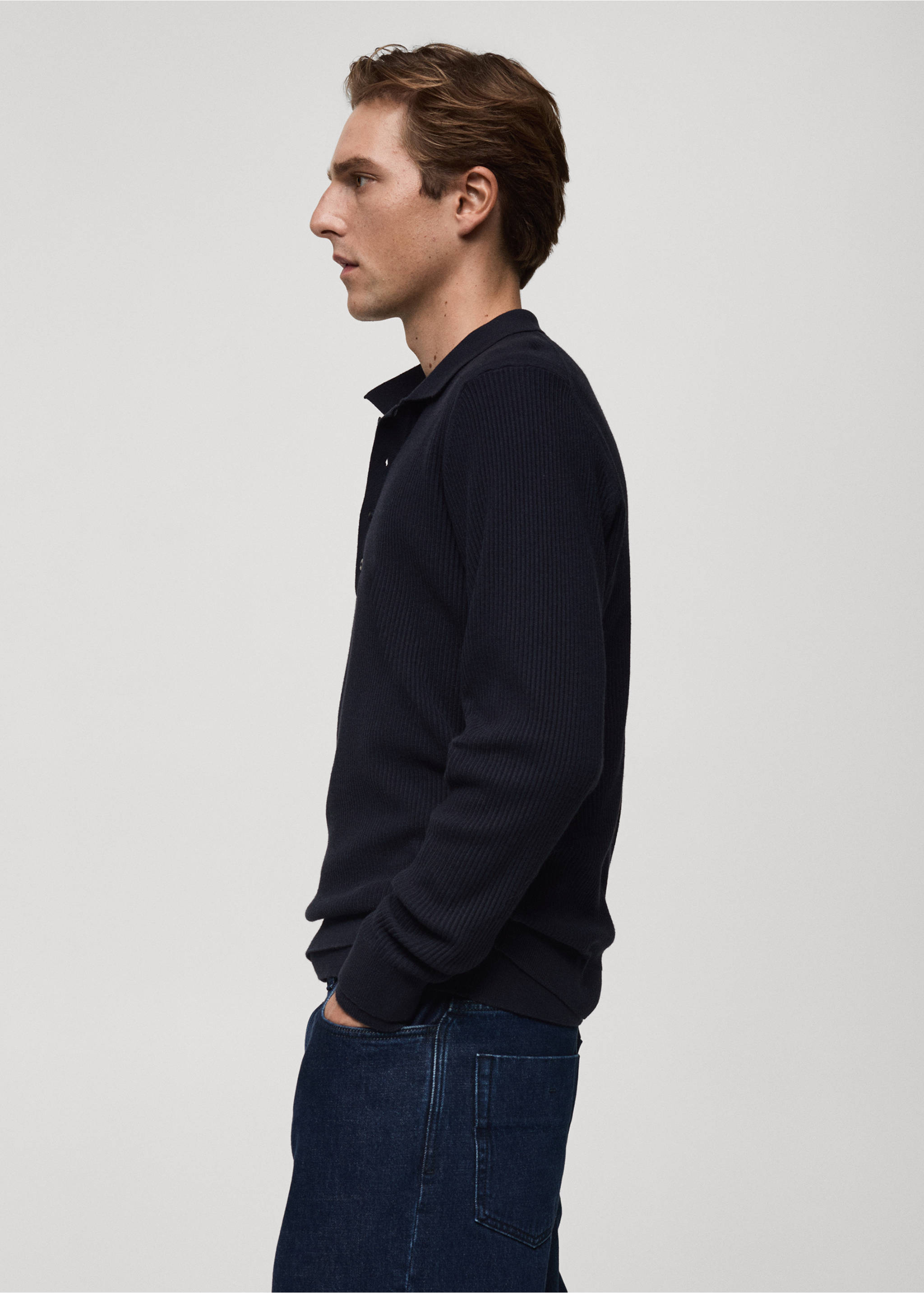 Jersei polo barreja cotó canalé - Detall de l'article 2, Blau marí fosc. Ref: 87020602-00.