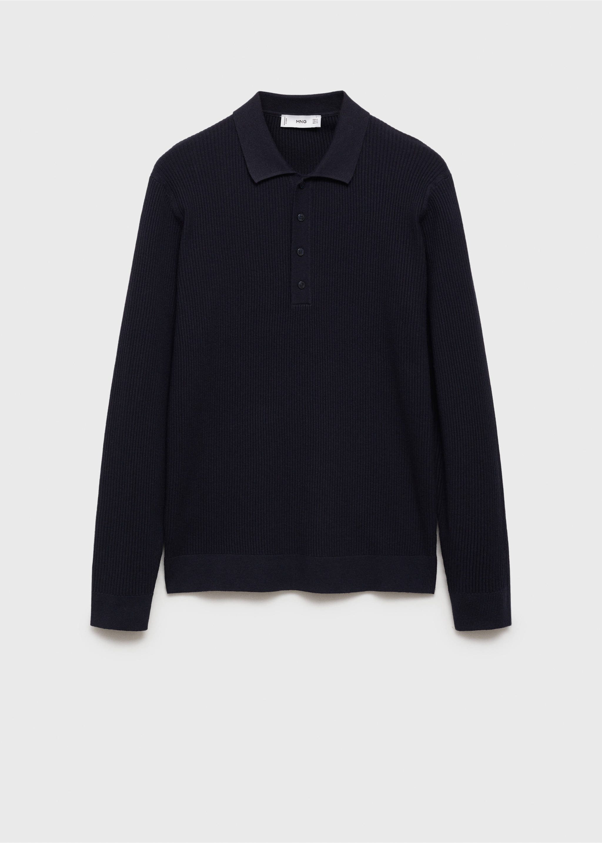 Cotton-blend ribbed polo sweater - Article without model, Dark Navy. Ref: 87020602-00.