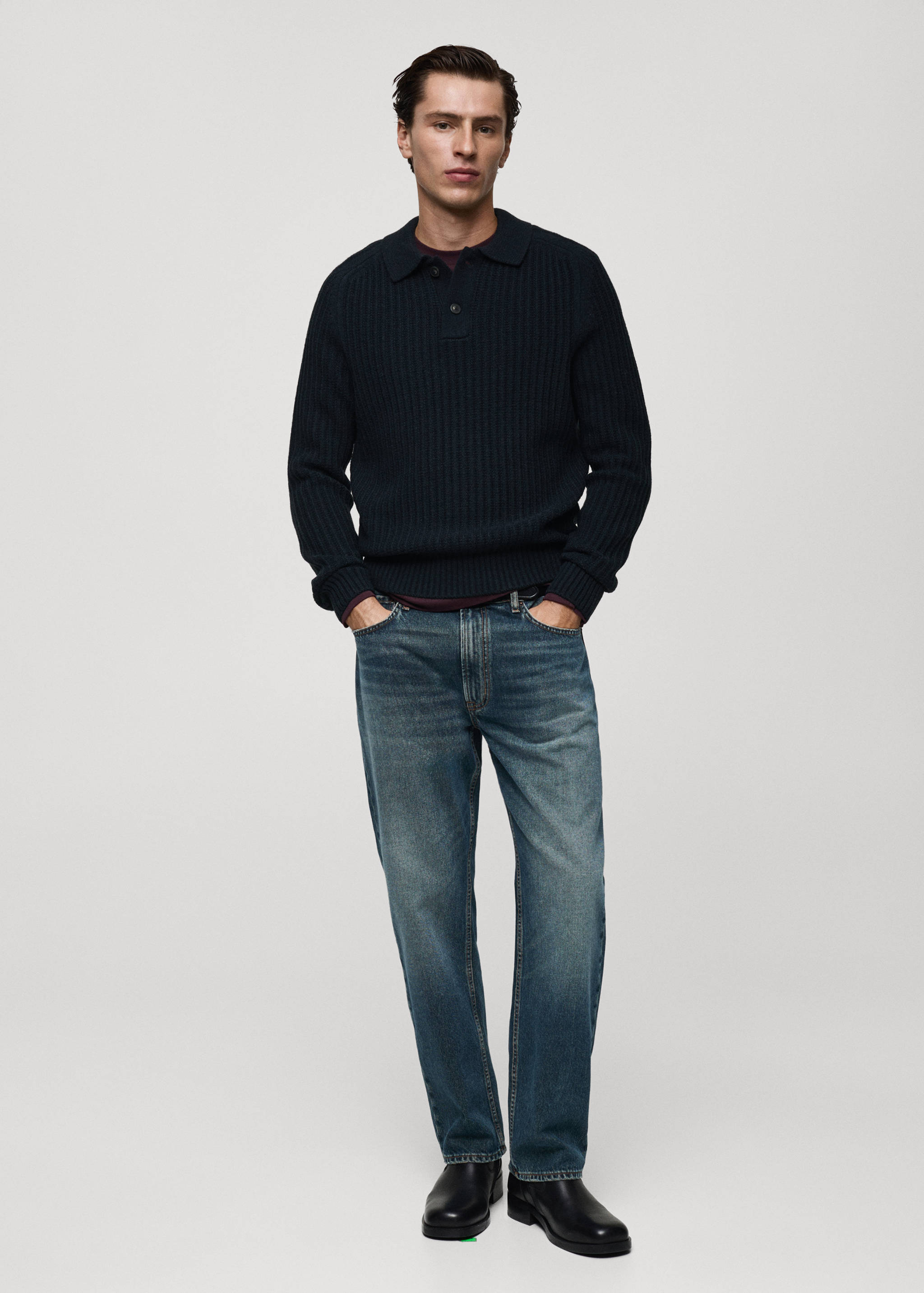 Ribbed polo-neck sweater - General plane