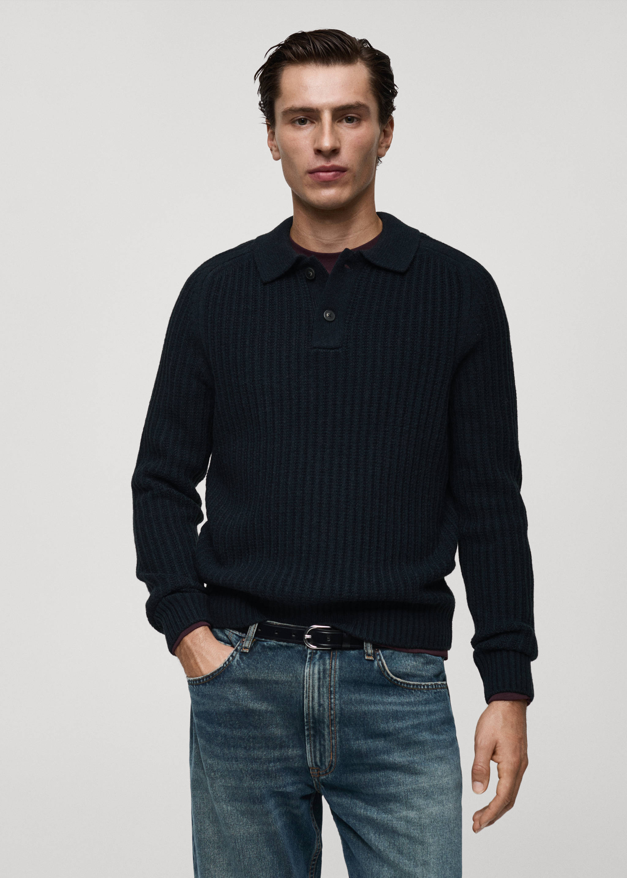 Ribbed polo-neck sweater - Medium plane