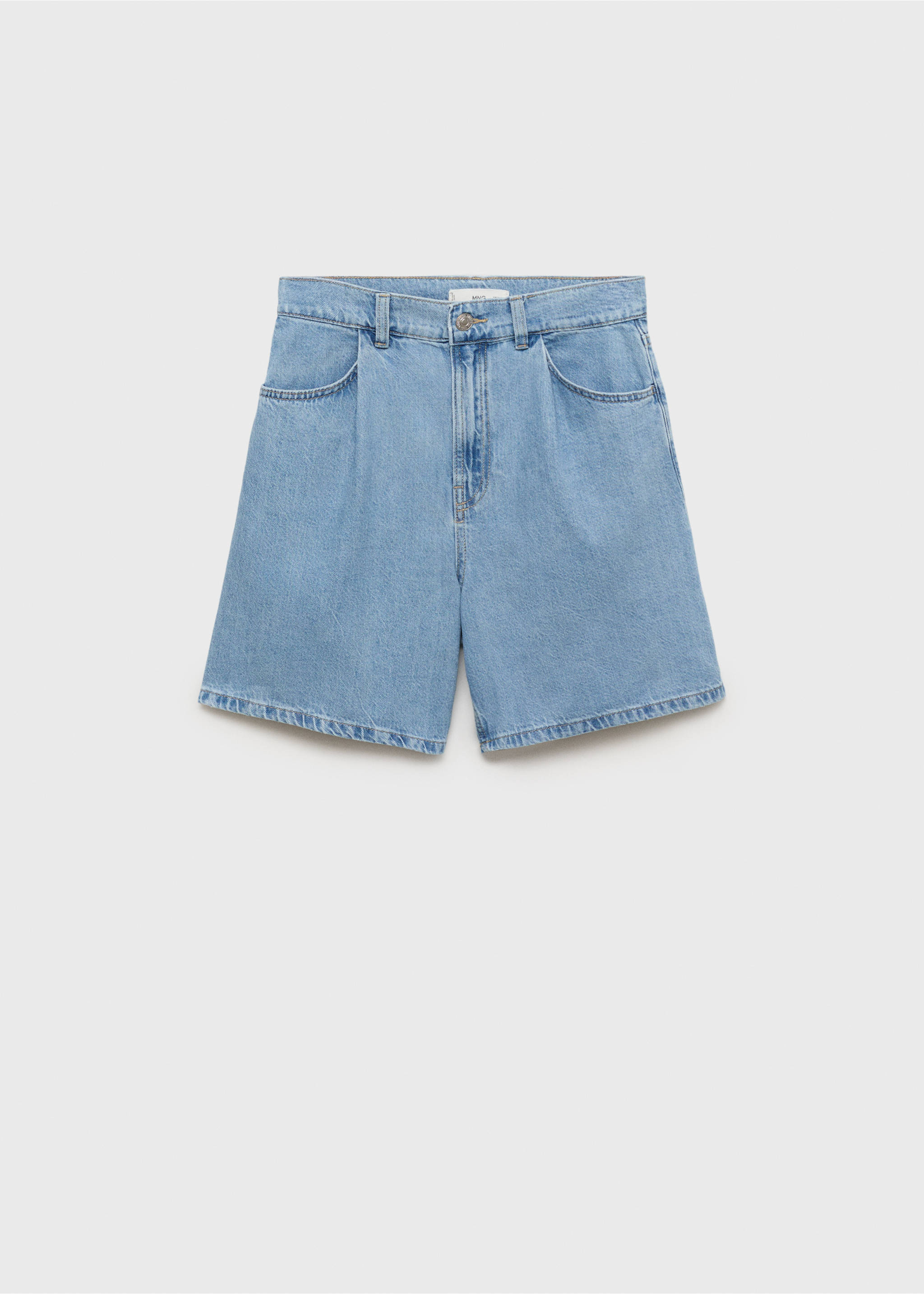 Bermuda en jean taille haute à pinces - Article sans modèle, Bleu moyen. Ref: 87020606-00.